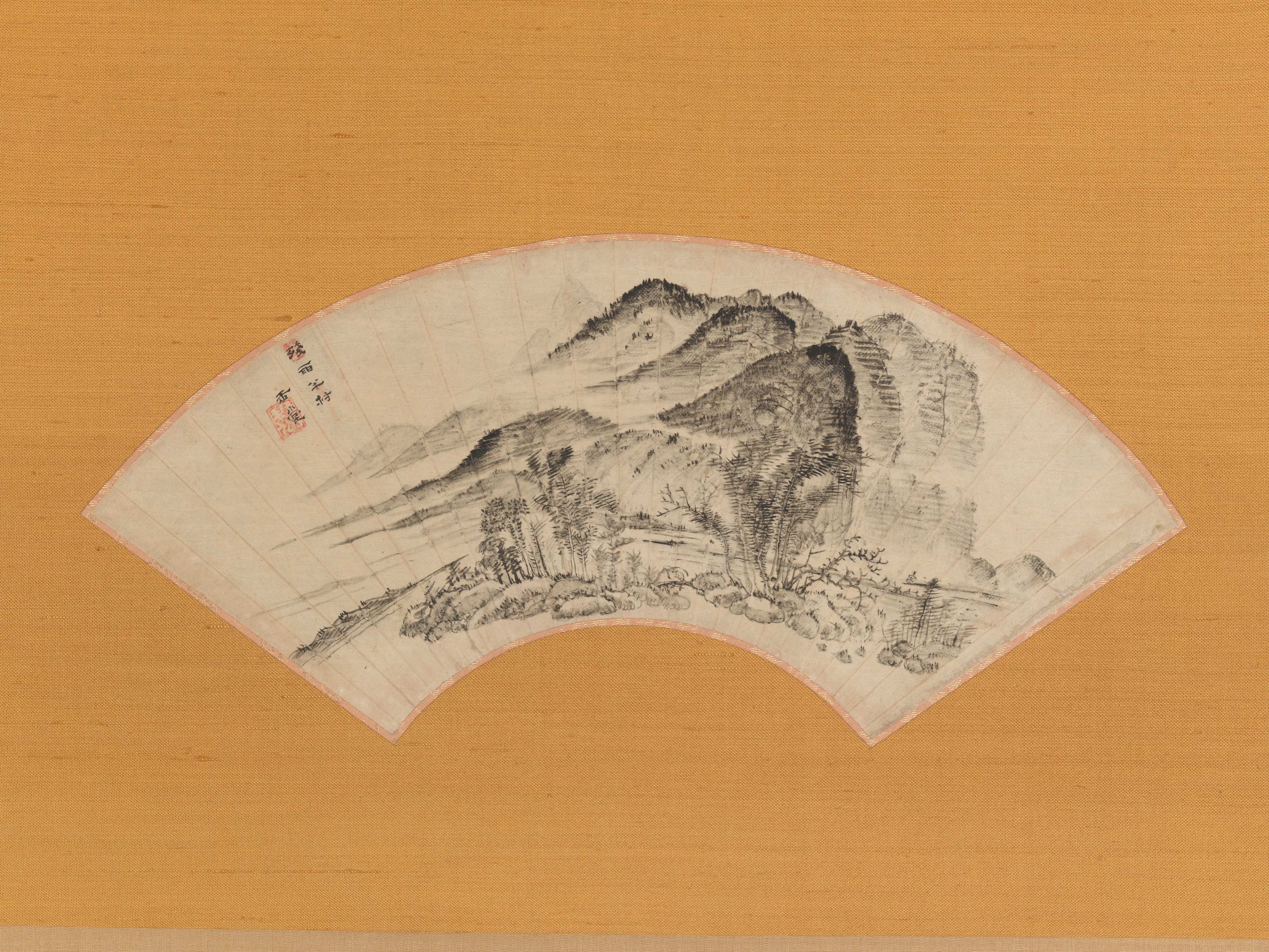 Chinese Ink Landscape Fan Painting