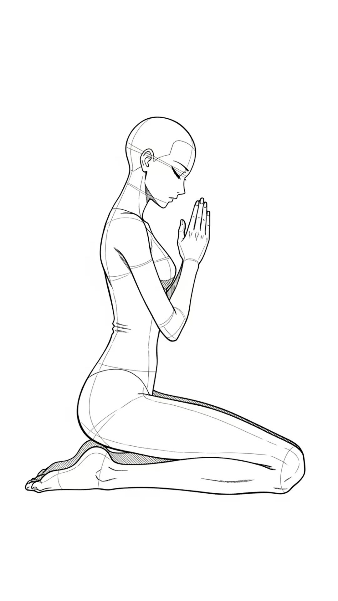 Kneeling Praying Female Line Art