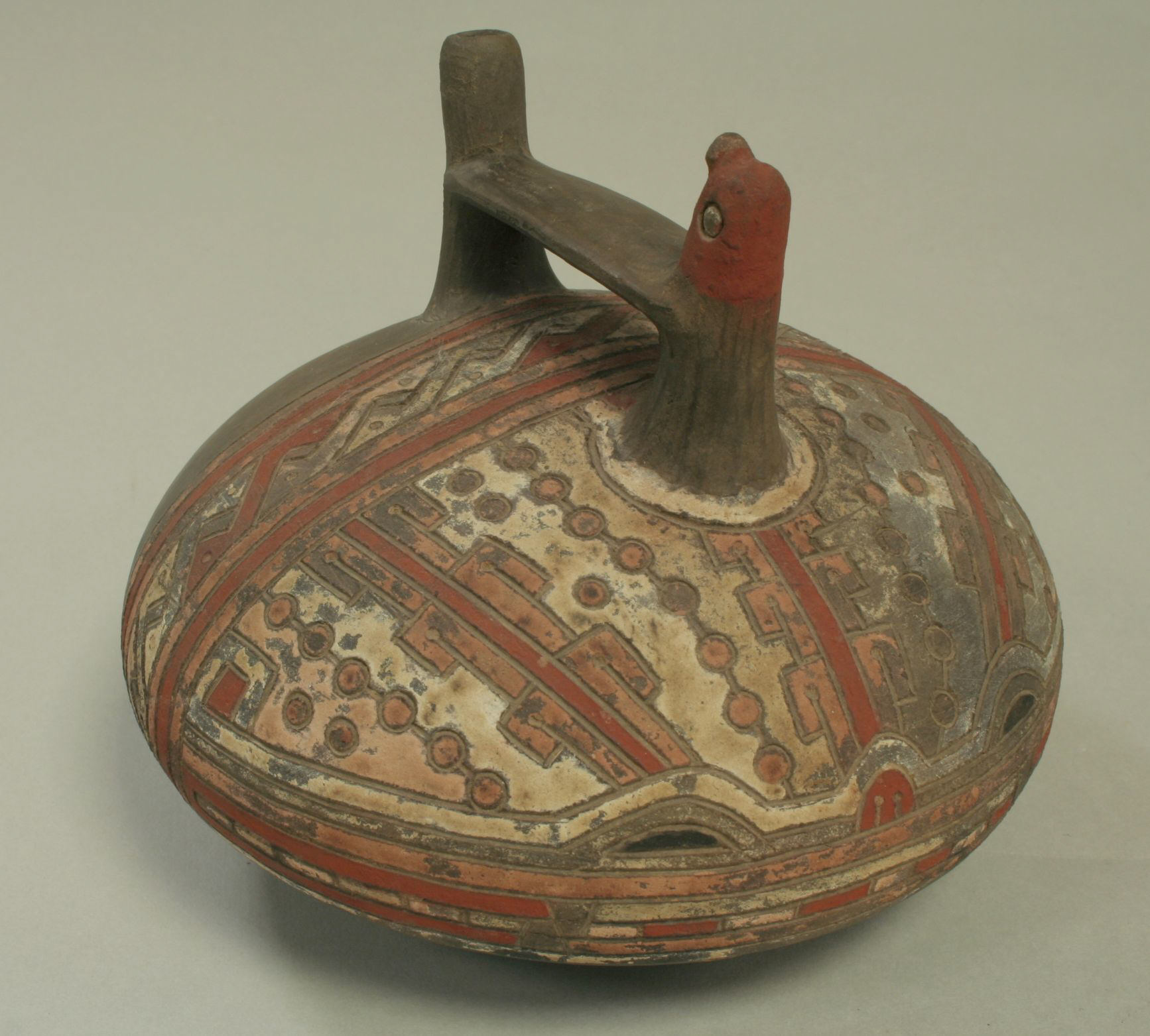 Ancient Bird-headed Painted Pottery Vessel