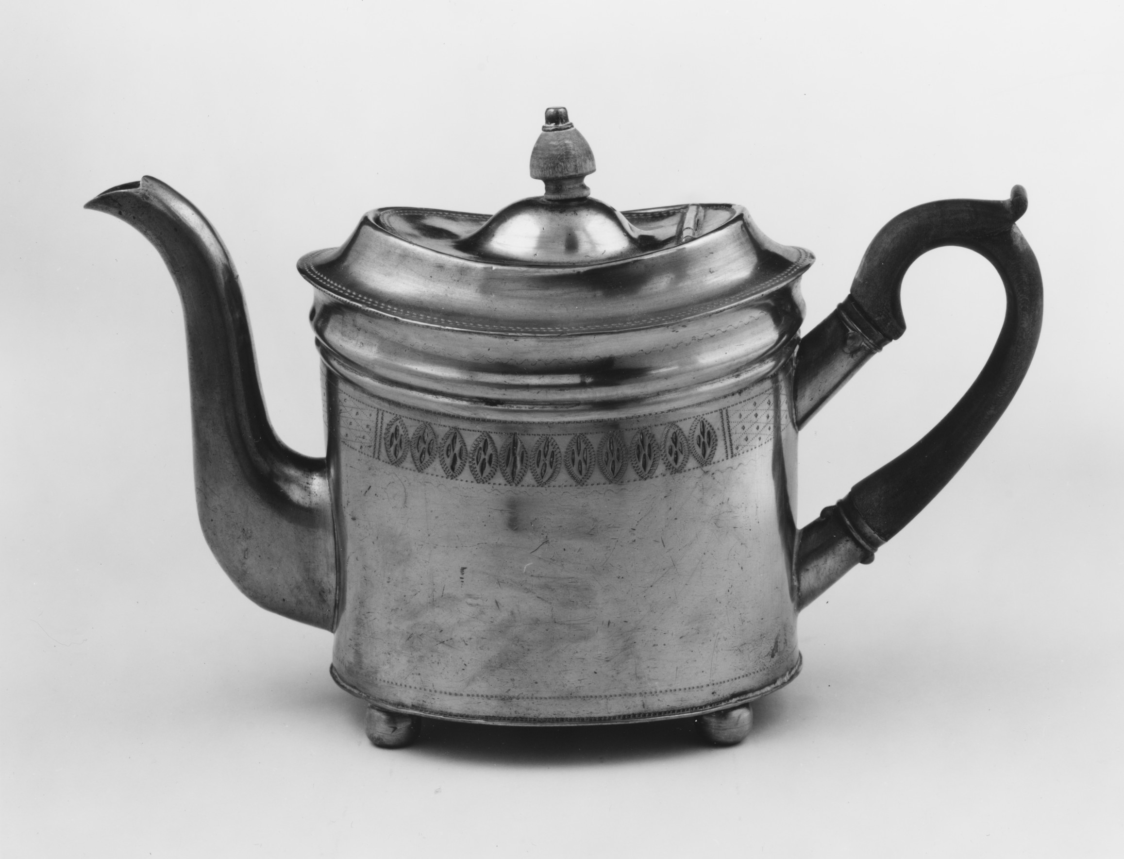 Antique Engraved Pewter Teapot