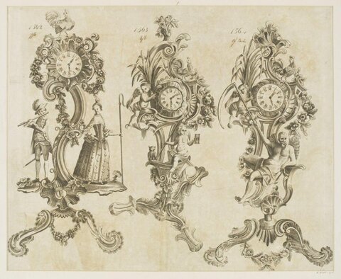 Three Ornate Clock Design Engravings