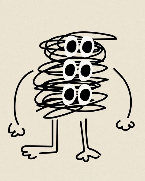 Six-Eyed Doodle Scribble Monster