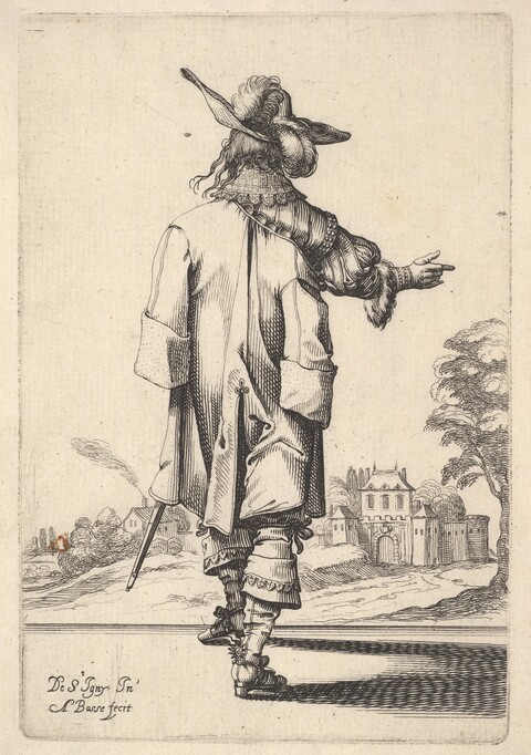 17th Century Gentleman Back View Etching