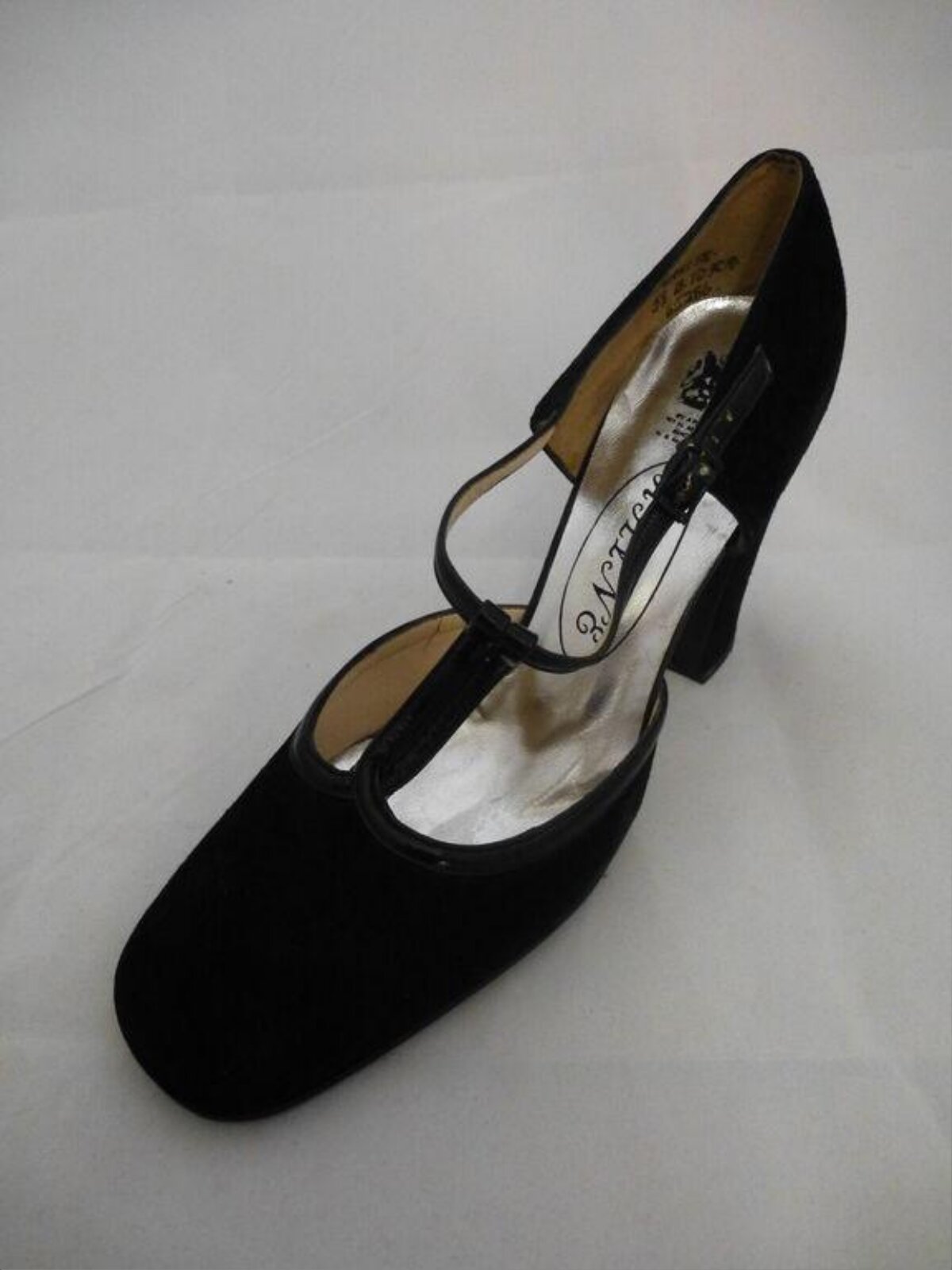 Black Suede T-Strap High Heel