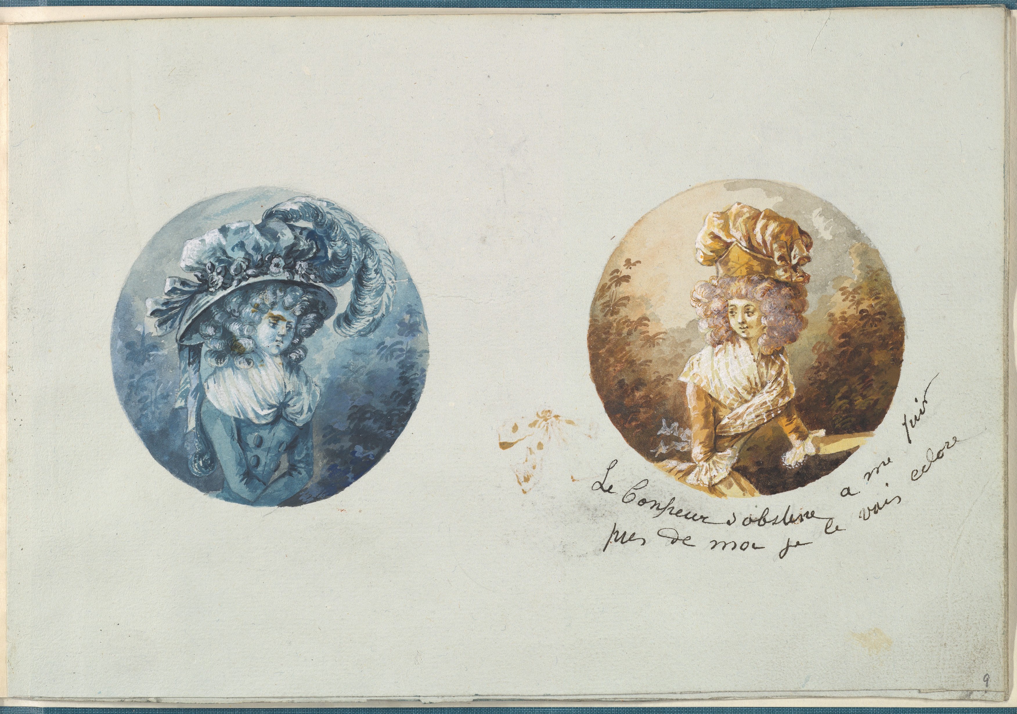 Two Circular Watercolor Portraits of Women