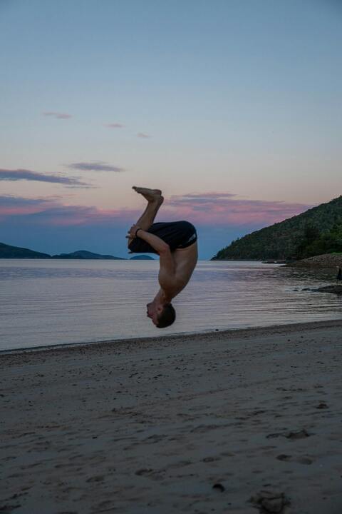 Backflip on Beach at Dusk