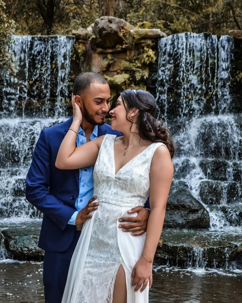 Wedding Couple by Waterfall