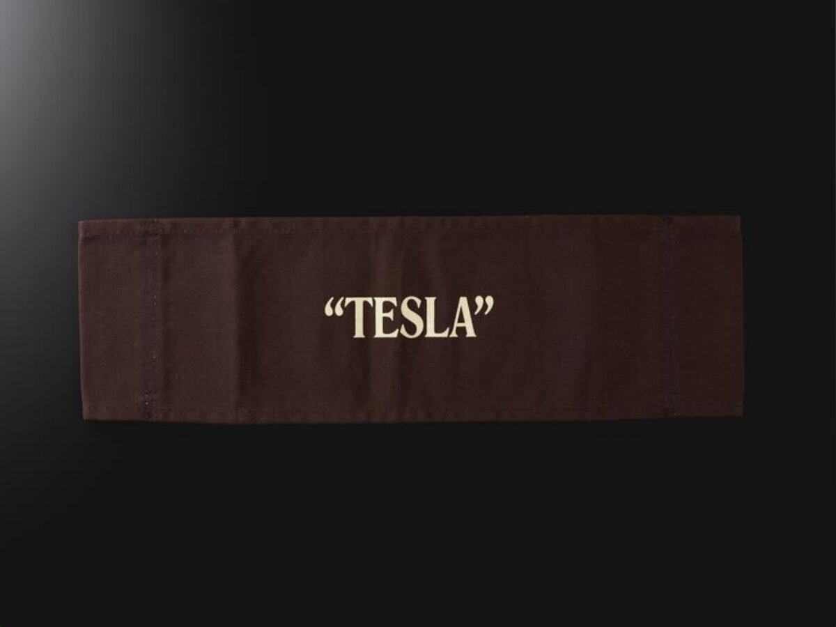 Brown TESLA Brand Fabric Tag