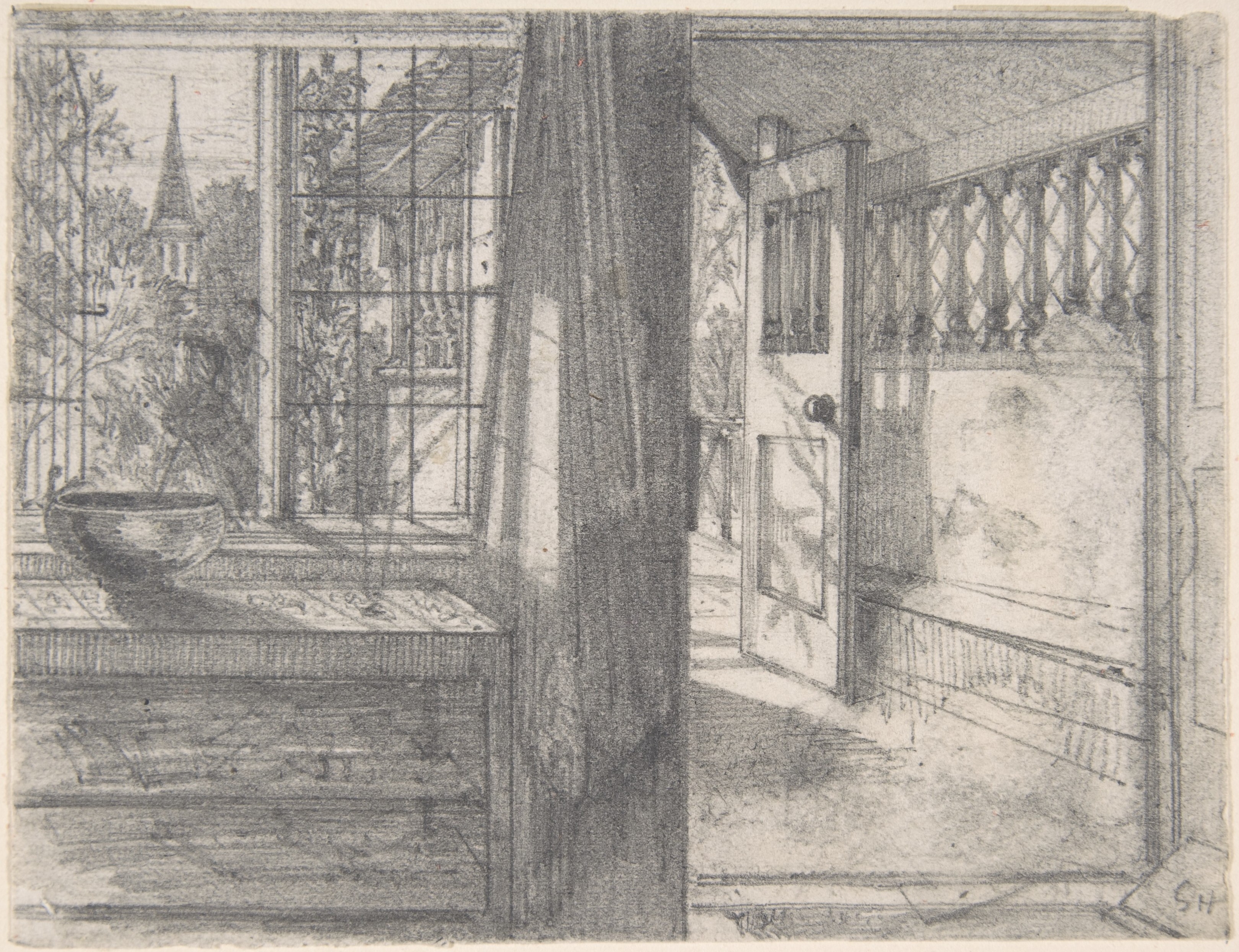 Pencil Sketch of Room with Window View