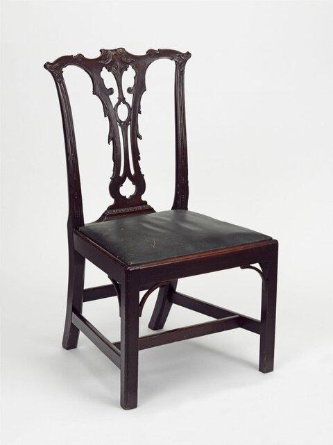 Antique Carved Dark Wooden Side Chair