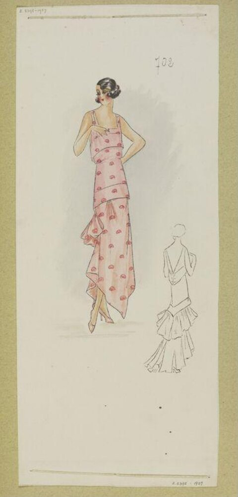 1920s Pink Evening Dress Fashion Sketch
