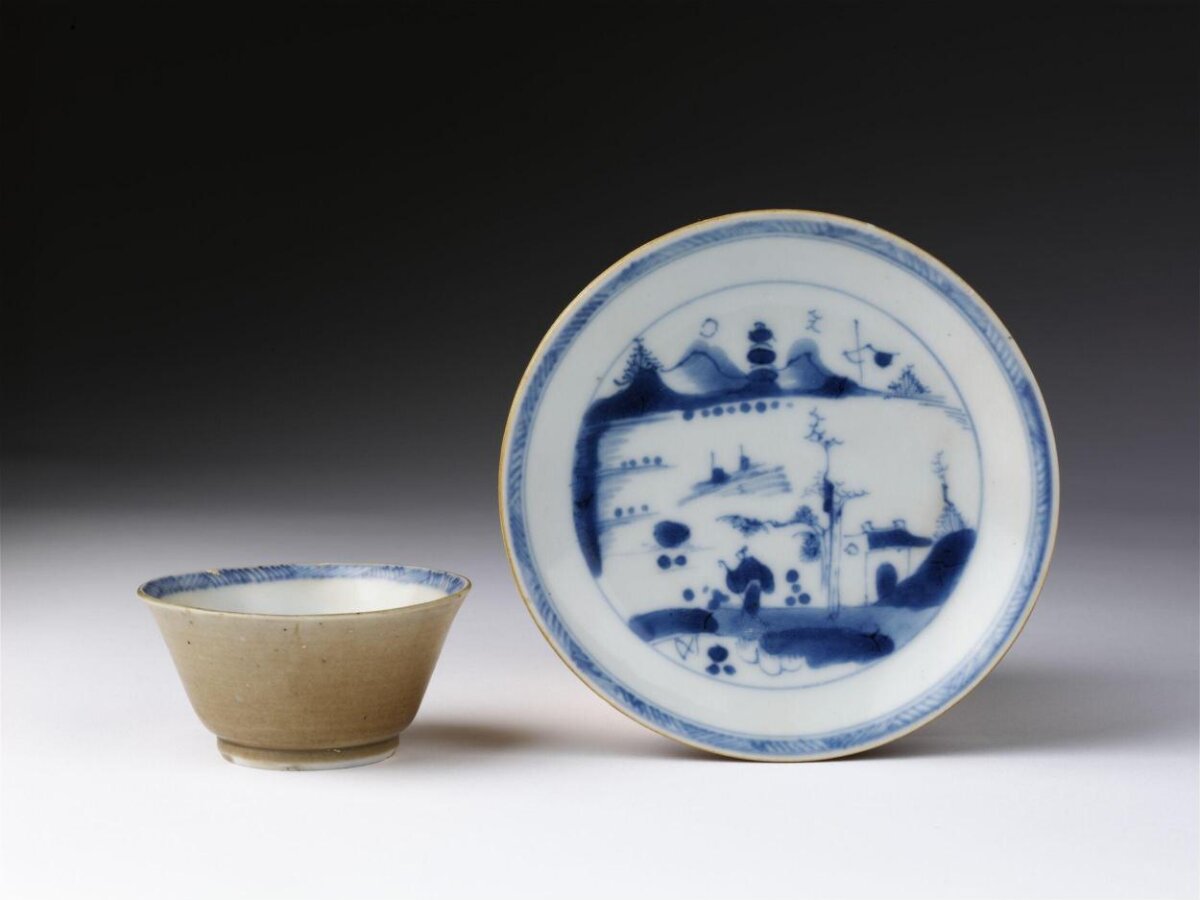 Blue and White Porcelain Cup and Dish