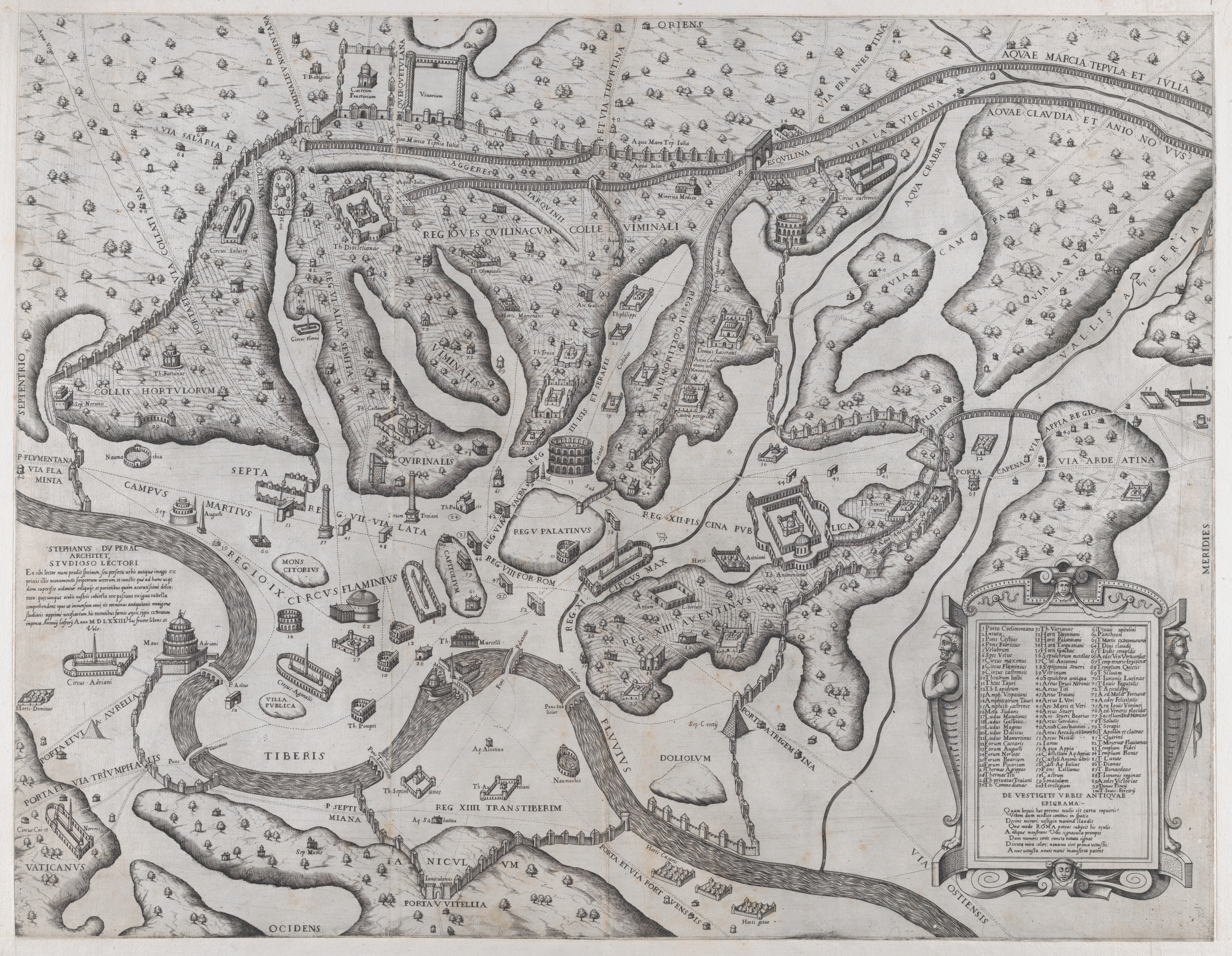 Antique Engraved Map of Ancient Rome