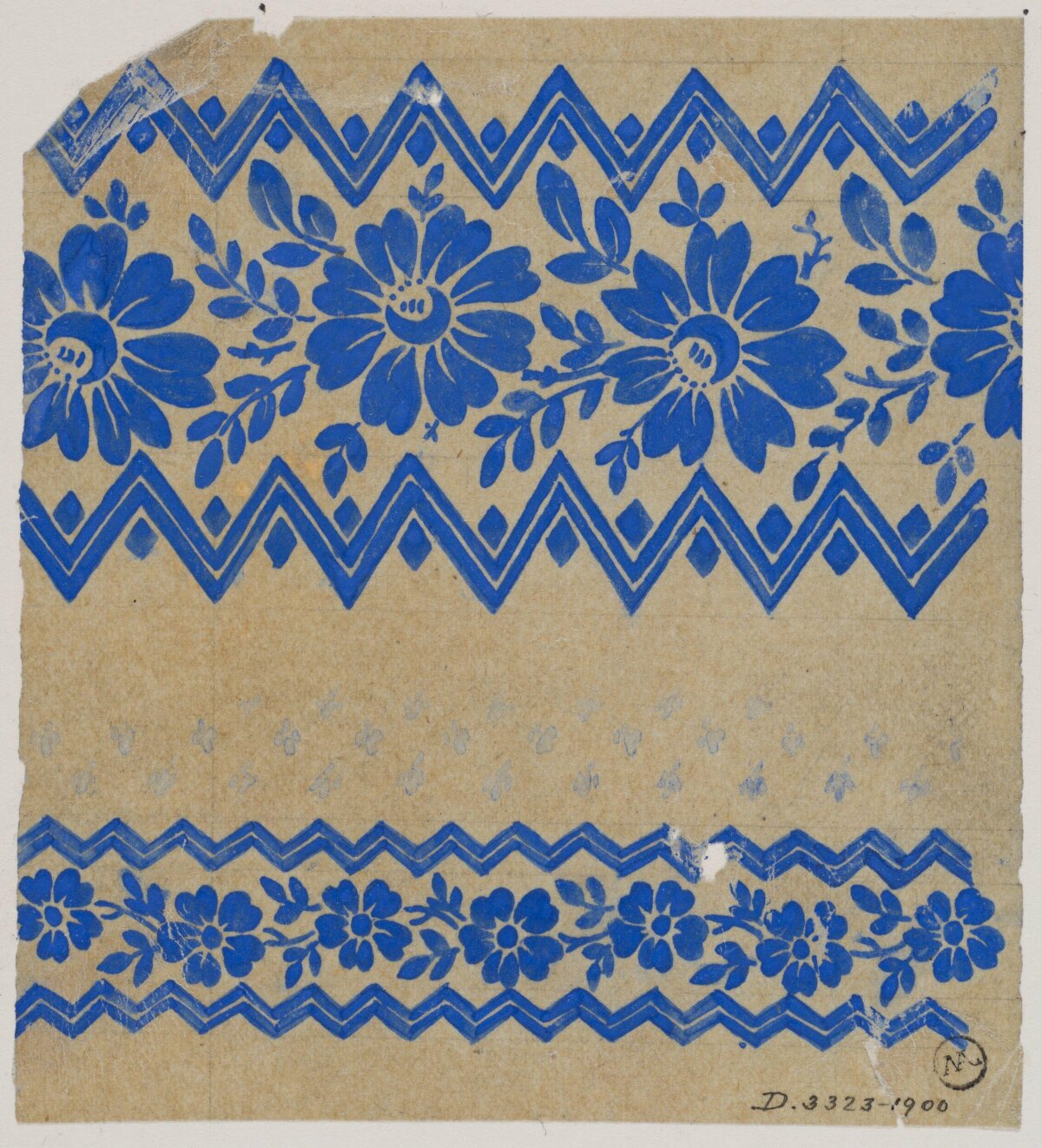 Blue Floral Zigzag Textile Design