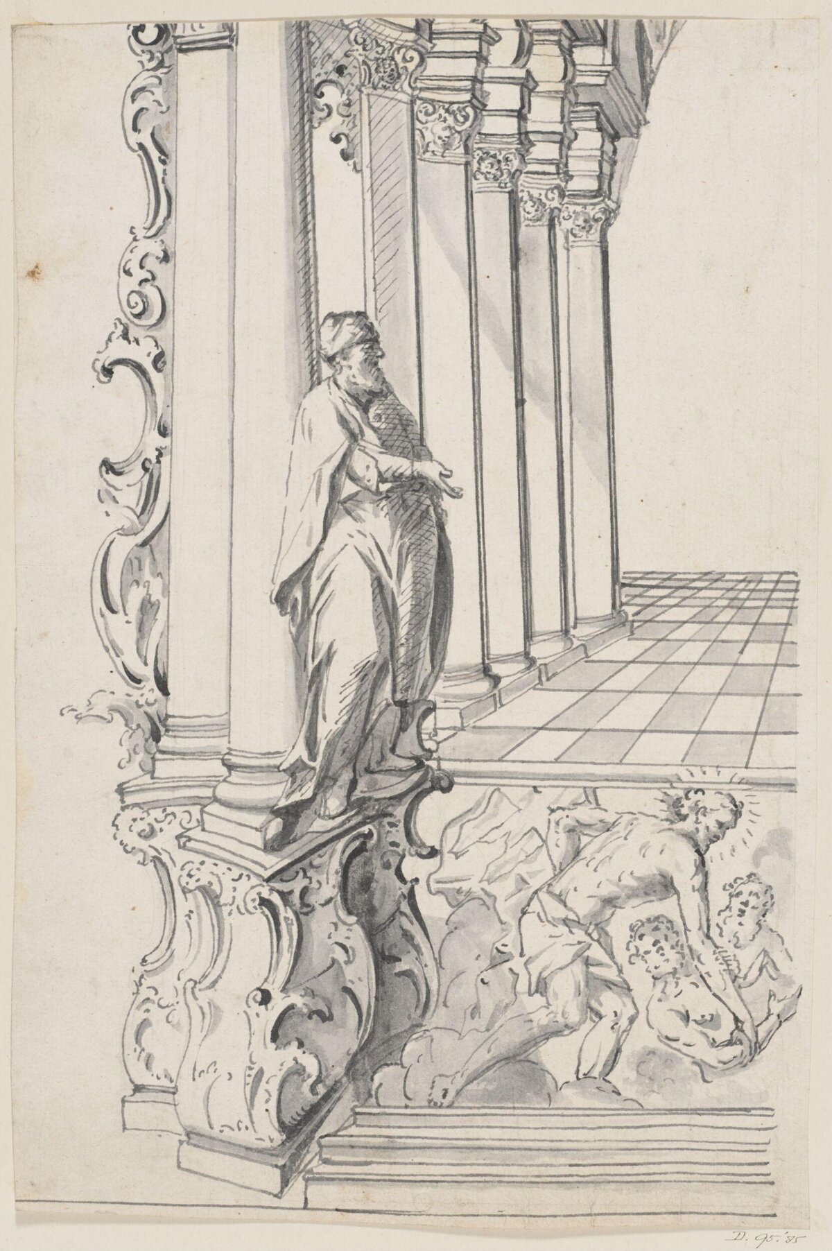 Ink Sketch of Colonnade and Figures — Architecture