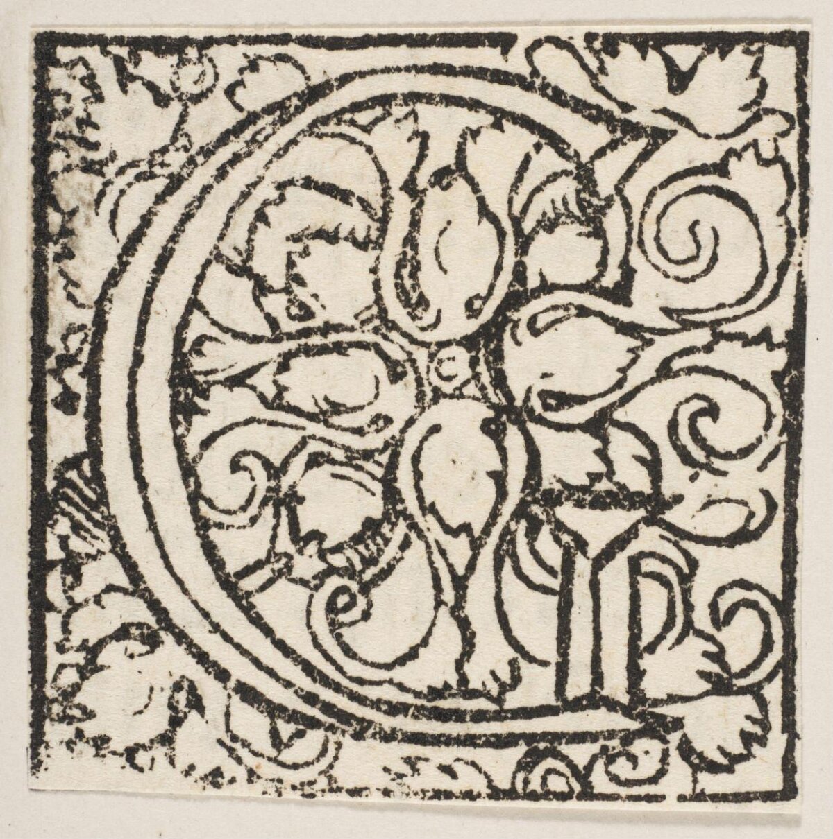 Medieval Woodcut Decorated Initial P