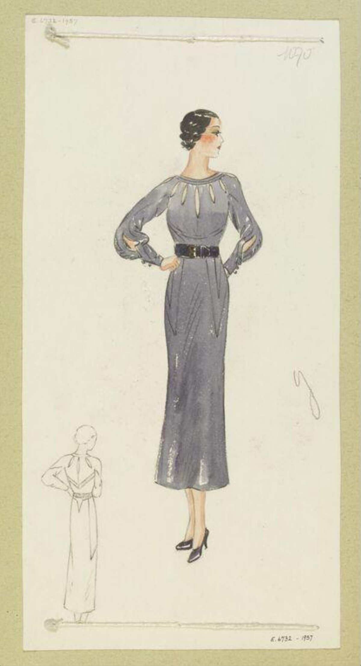 Vintage Grey Dress Fashion Sketch