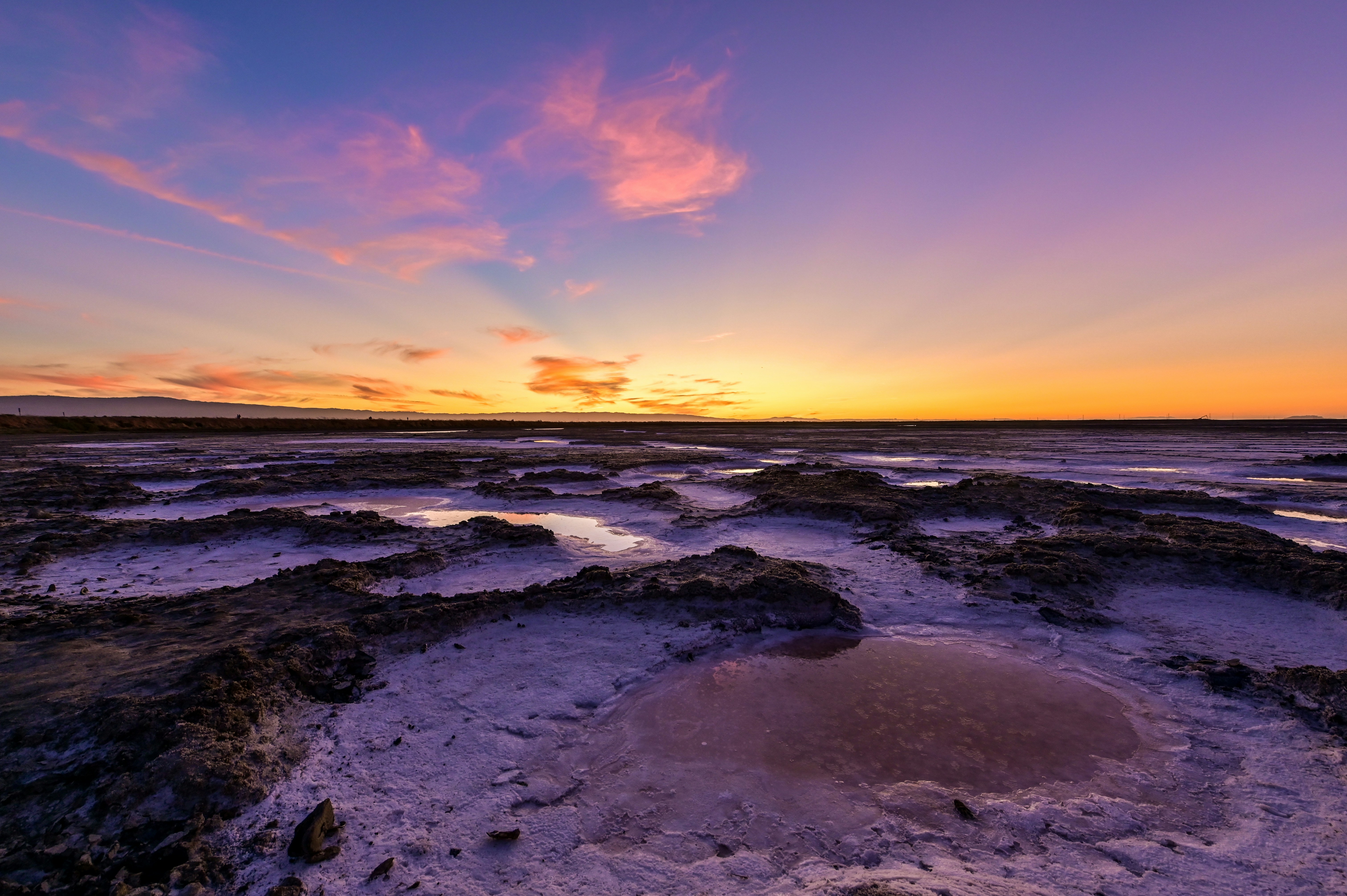 Salt Flat At Sunset