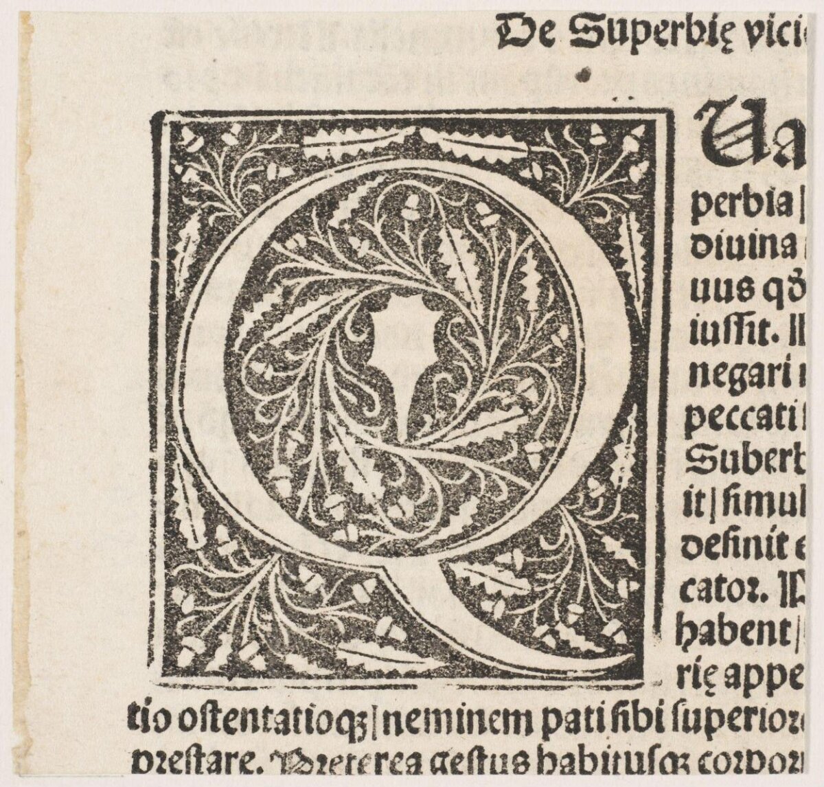 Decorated Initial Q on Early Printed Page