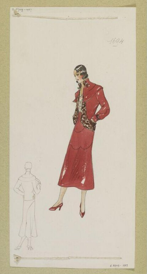 Vintage Red Outfit Fashion Sketch