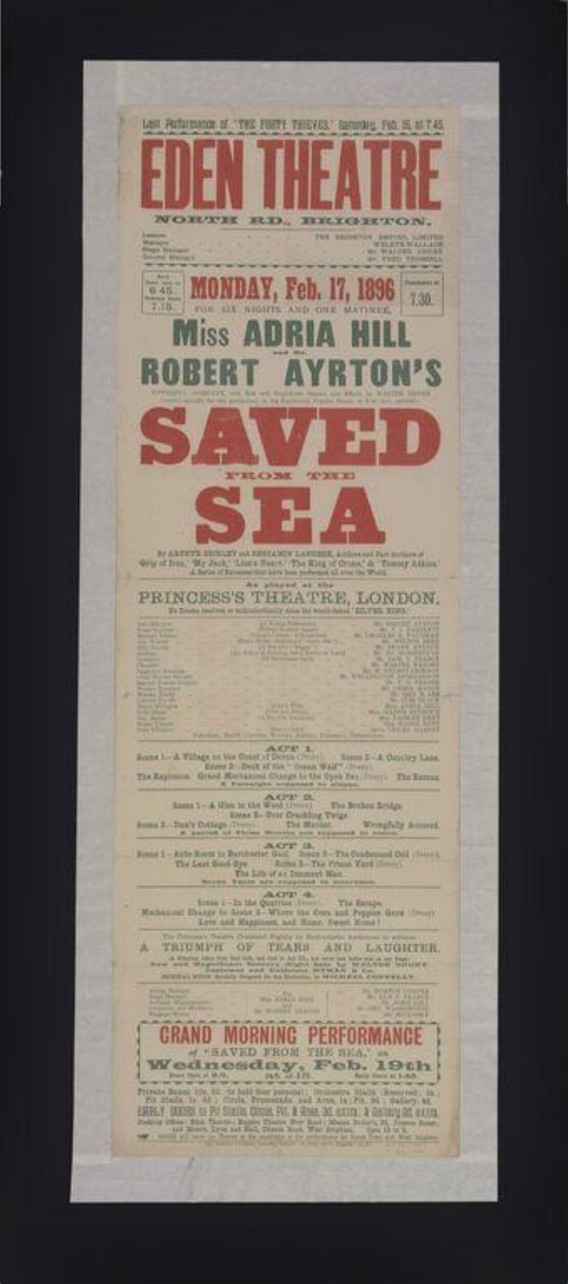 1896 Eden Theatre Play Poster