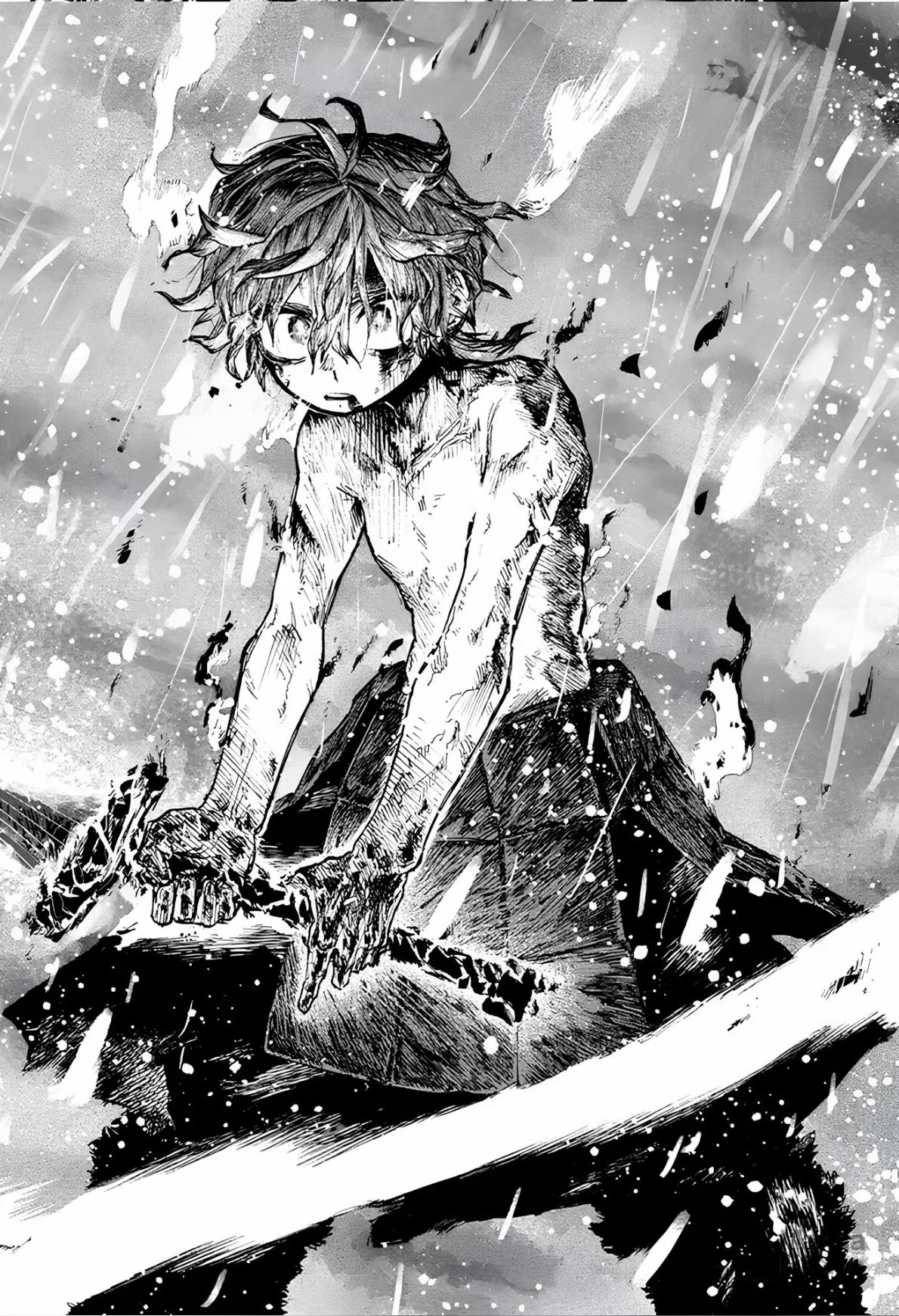 Injured Young Swordsman in Rain