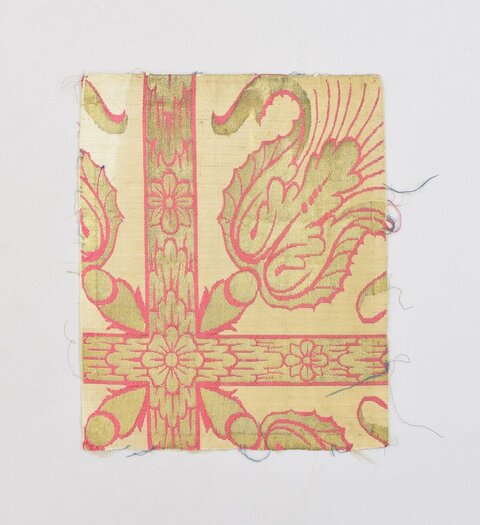Pink and Gold Woven Silk Textile Fragment