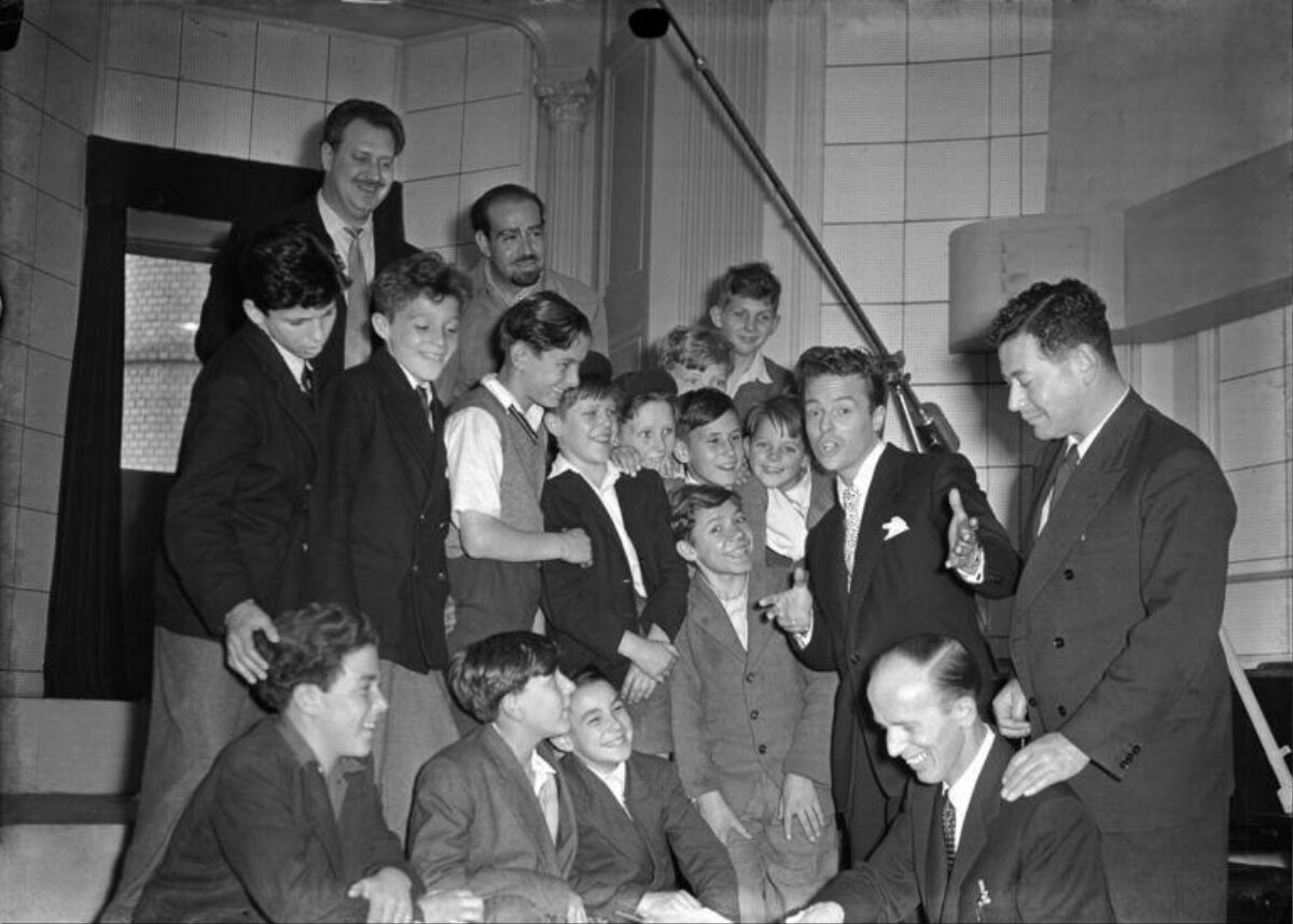 Men and boys at a recording session
