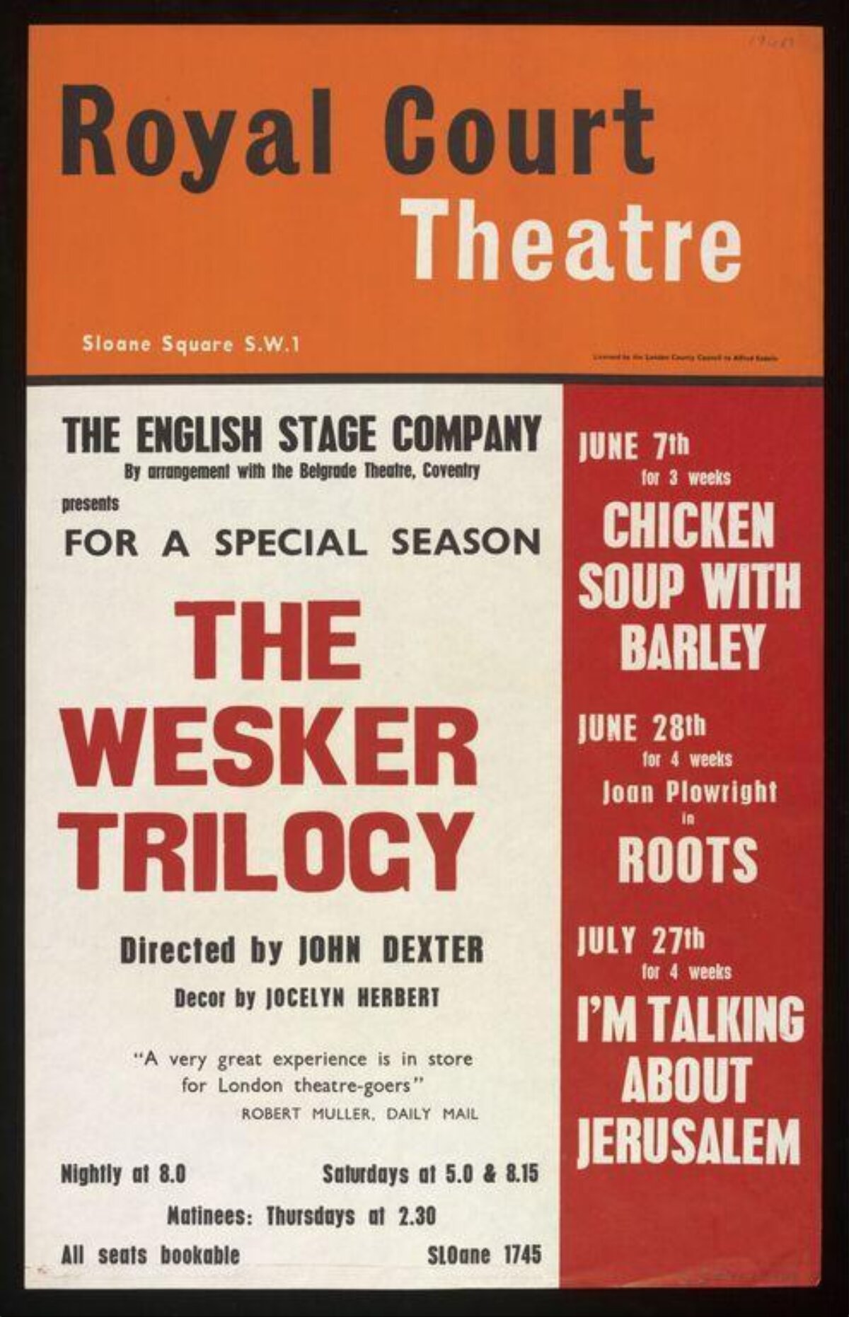 Royal Court Wesker Trilogy Theatre Poster