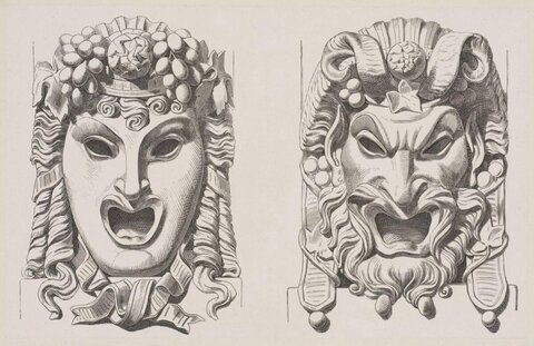 Two Engraved Mask Sculptures