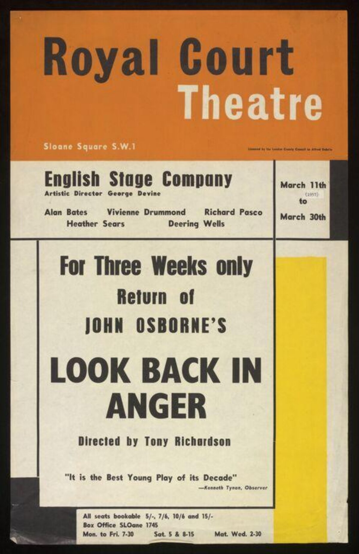 Vintage Look Back in Anger Theatre Poster