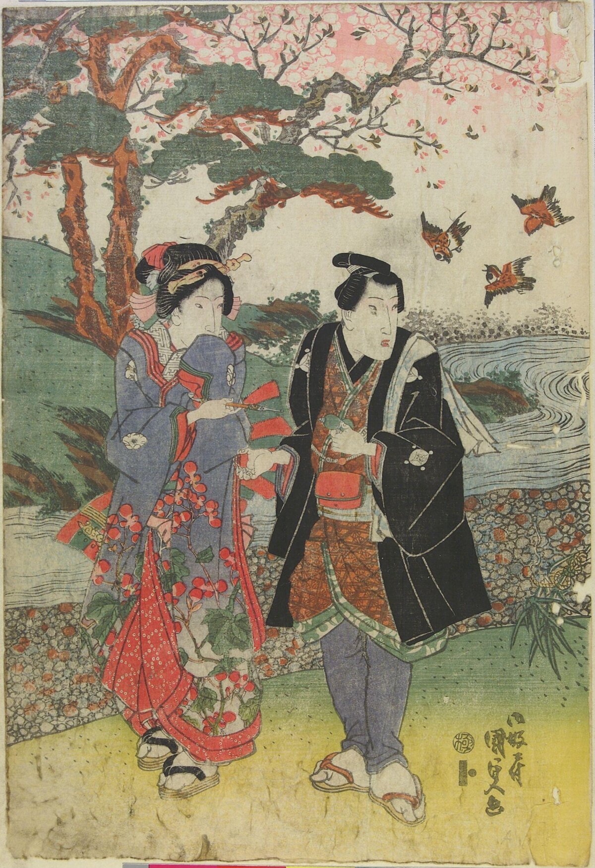 Ukiyo-e Couple Under Cherry Blossom