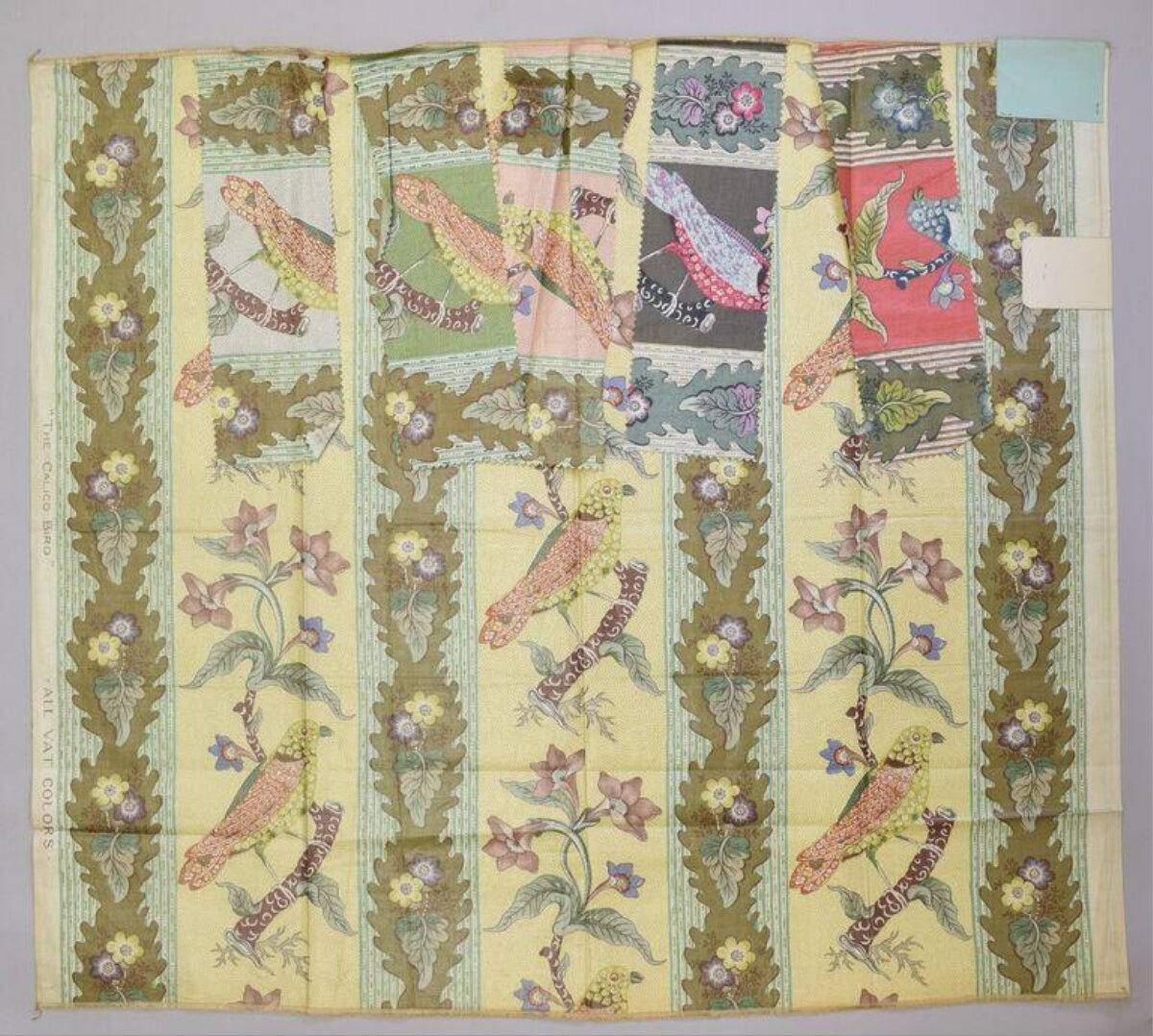 Vintage Calico Bird Textile Sample