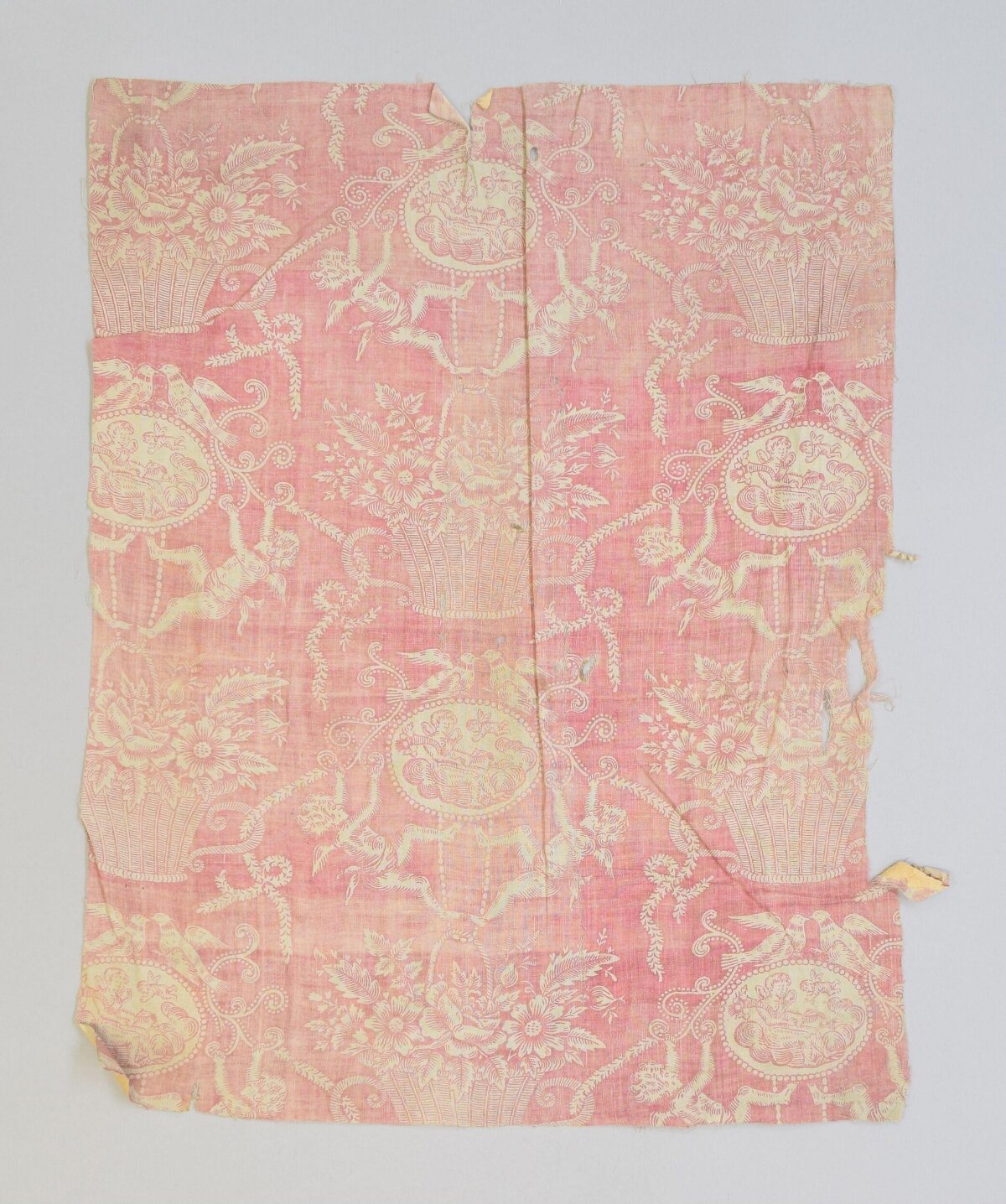 Antique Pink Patterned Textile Fragment