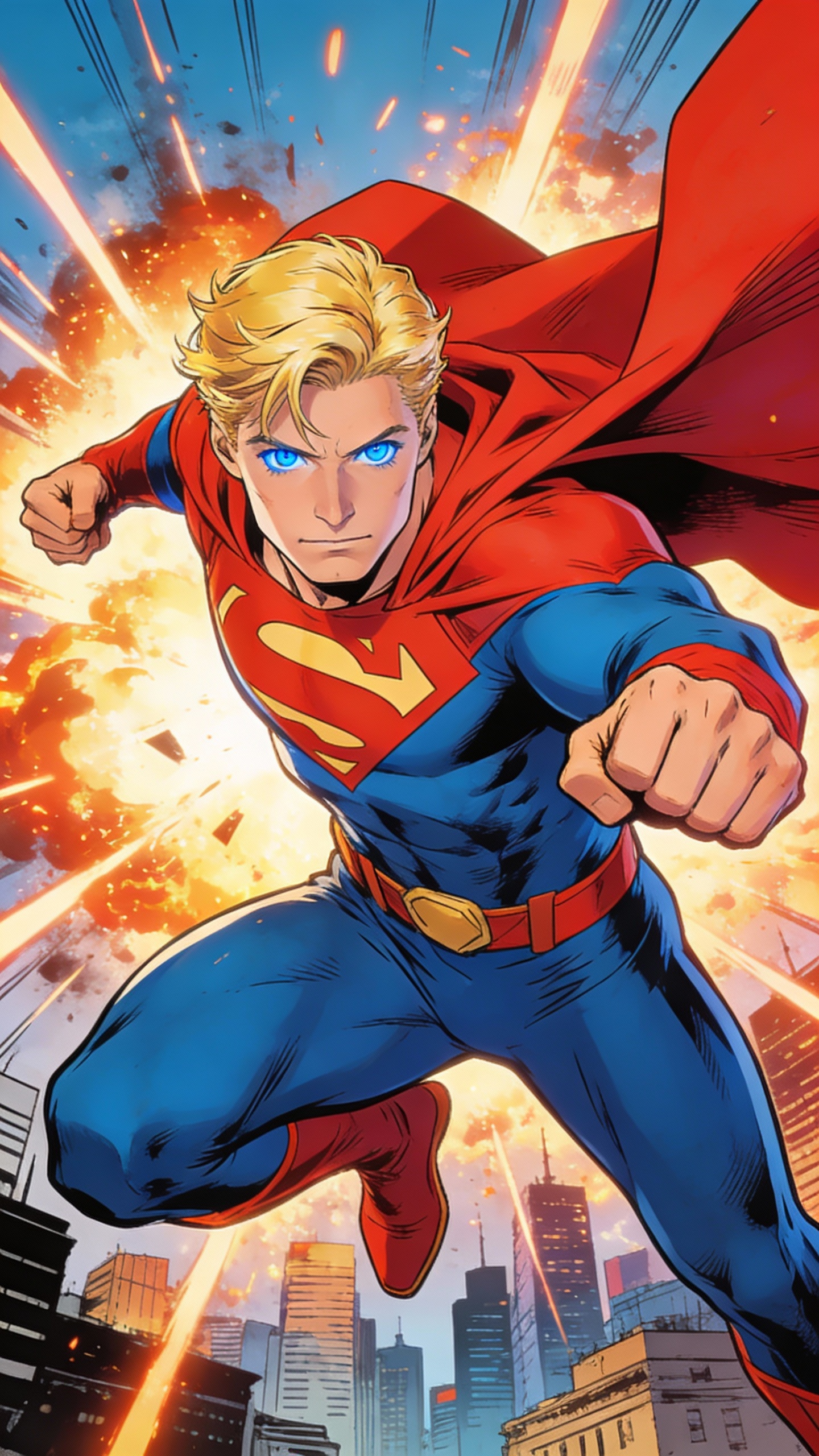 Superman Flying Over City
