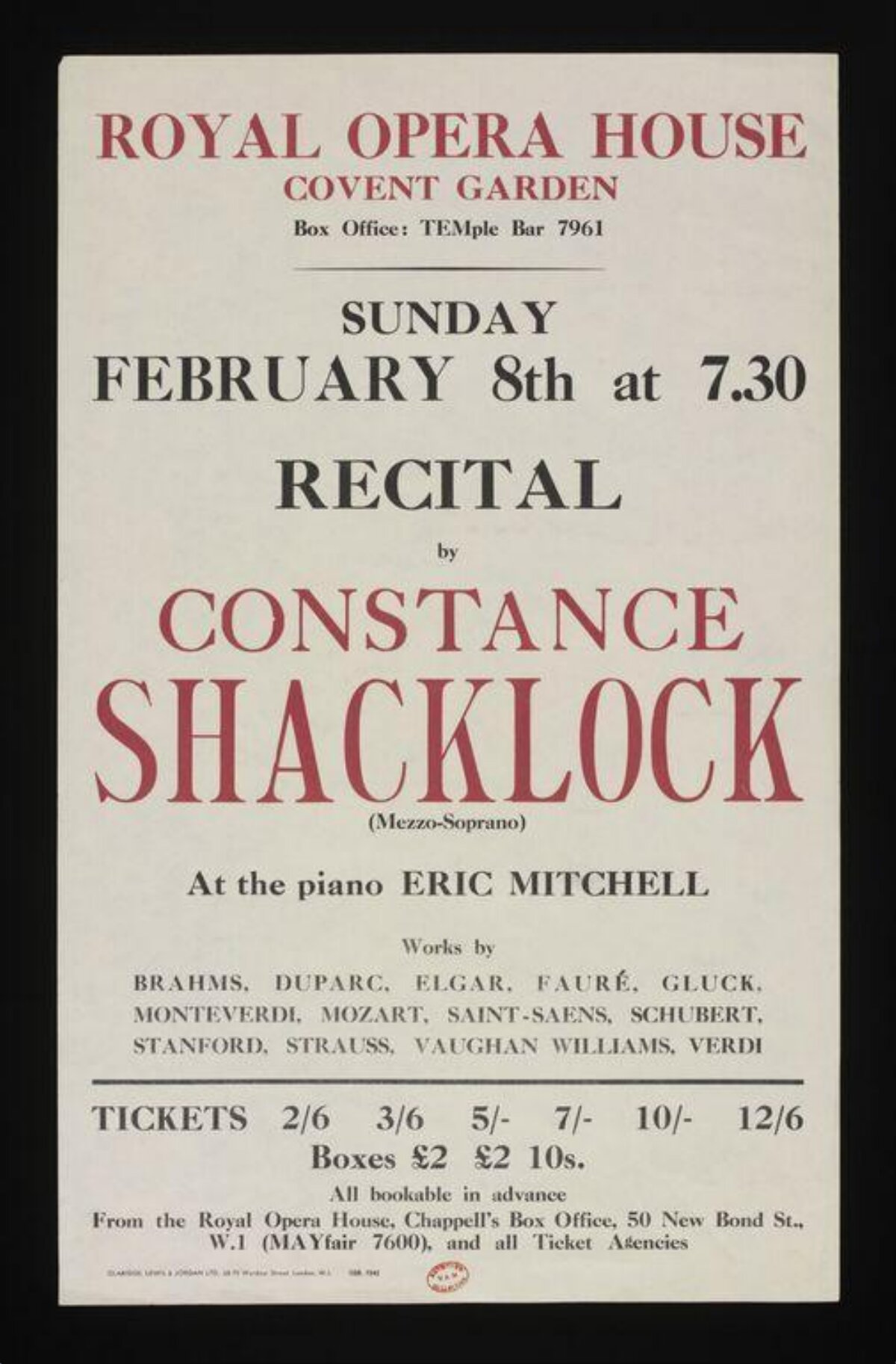 Royal Opera House Recital Poster
