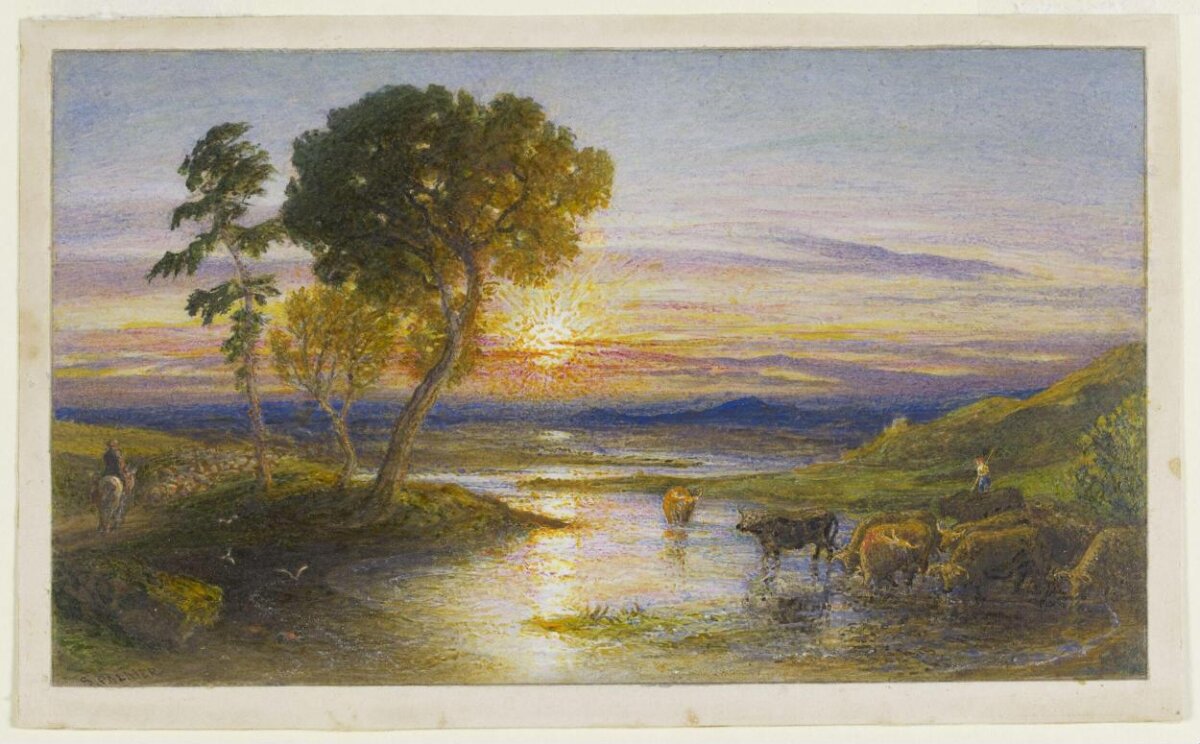 Sunset River Landscape with Cattle