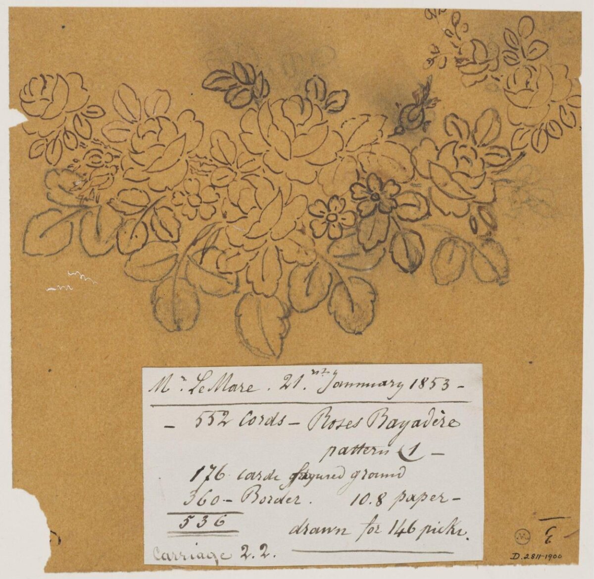 1853 Rose Pattern Design Sketch