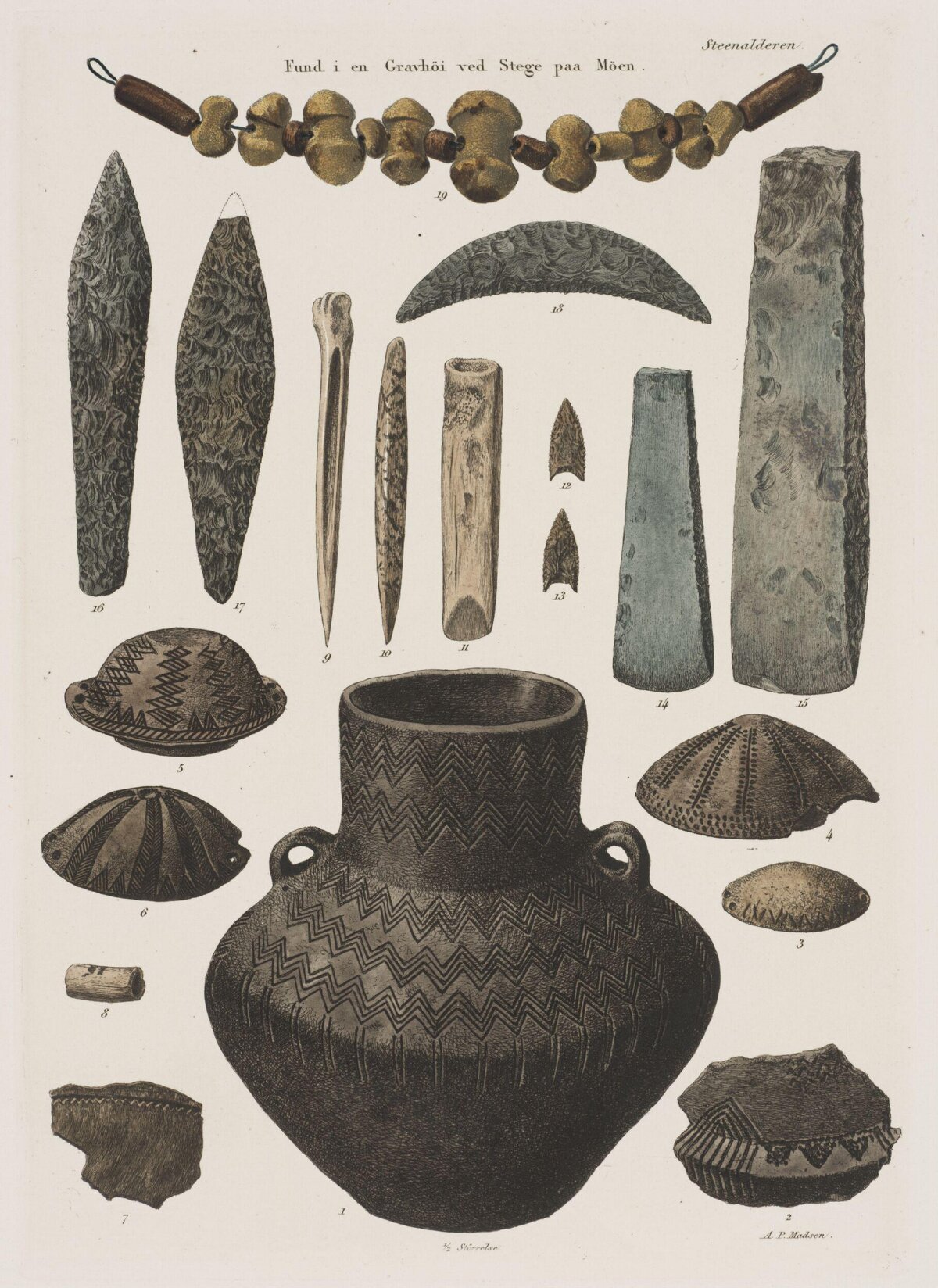 Stone Age Burial Artifacts Illustration