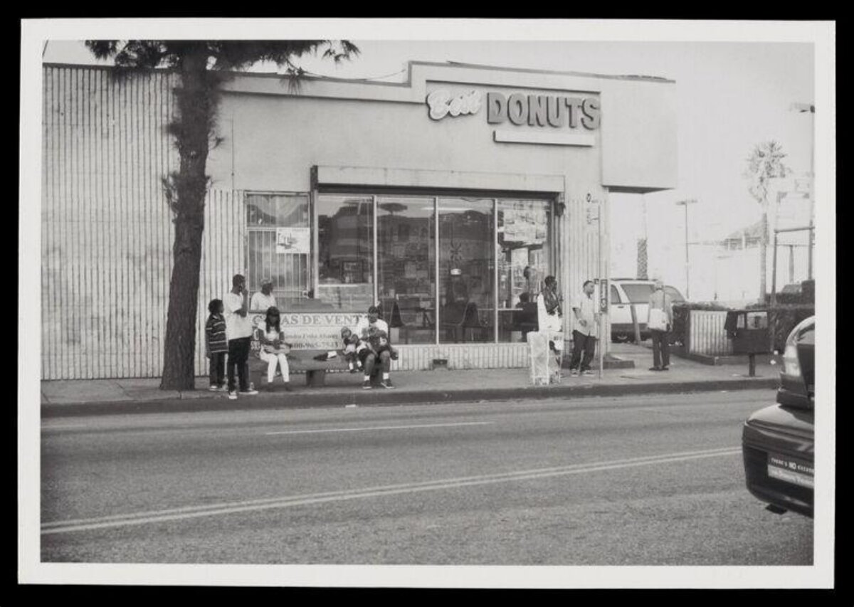 Black and White Donut Shop Street Scene — City