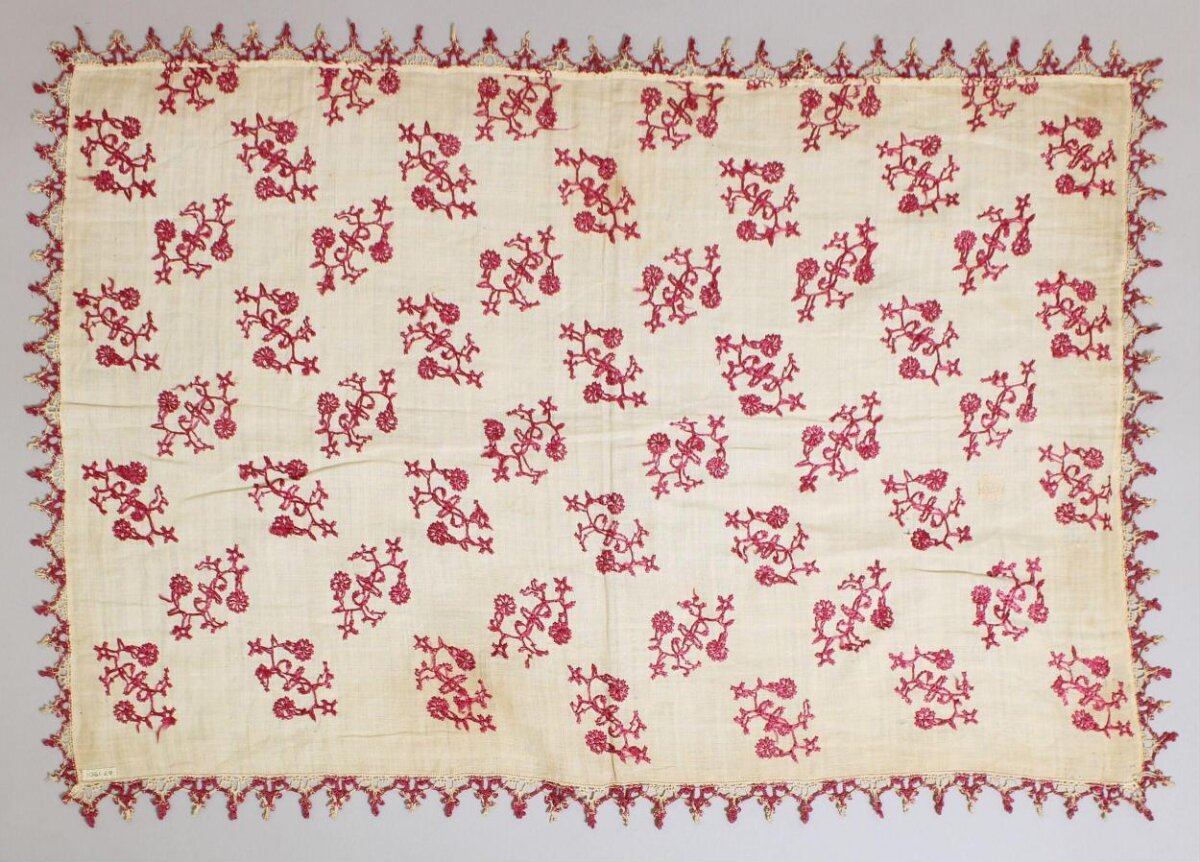 Red Floral Embroidered Lace Textile