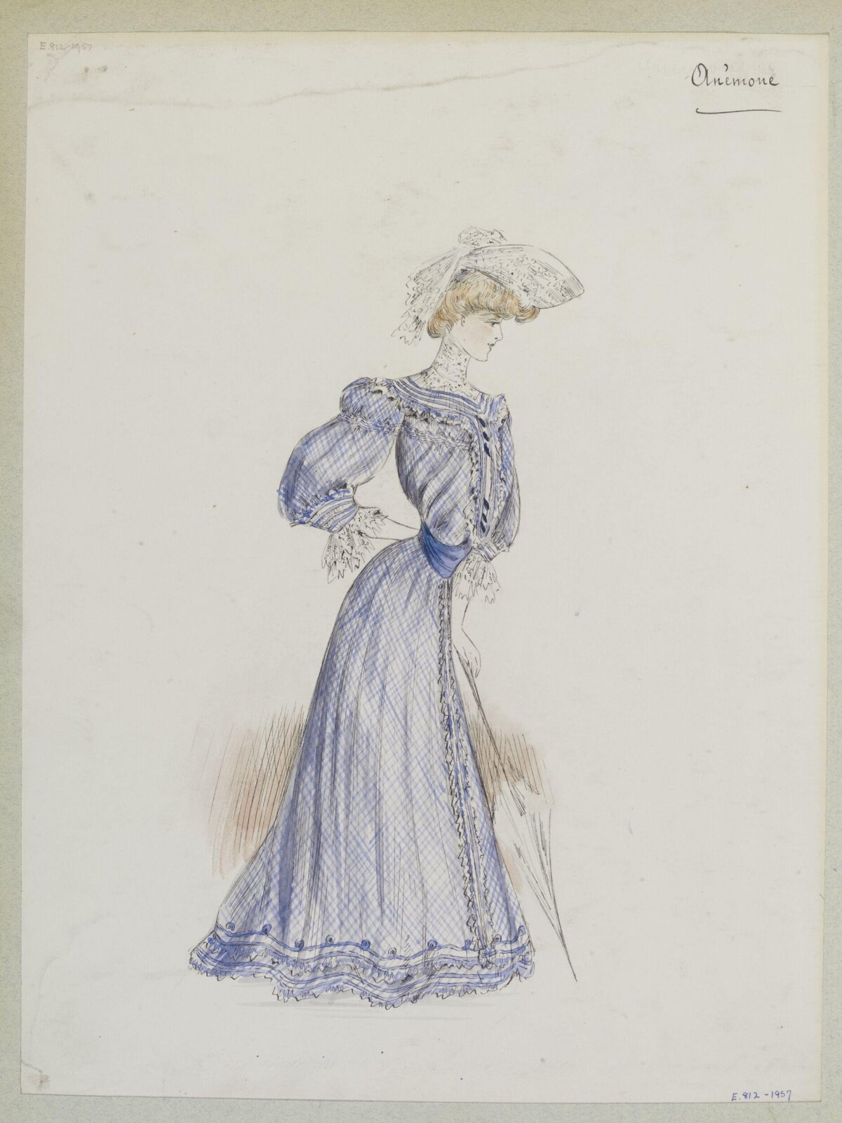 Vintage Blue Dress Fashion Sketch