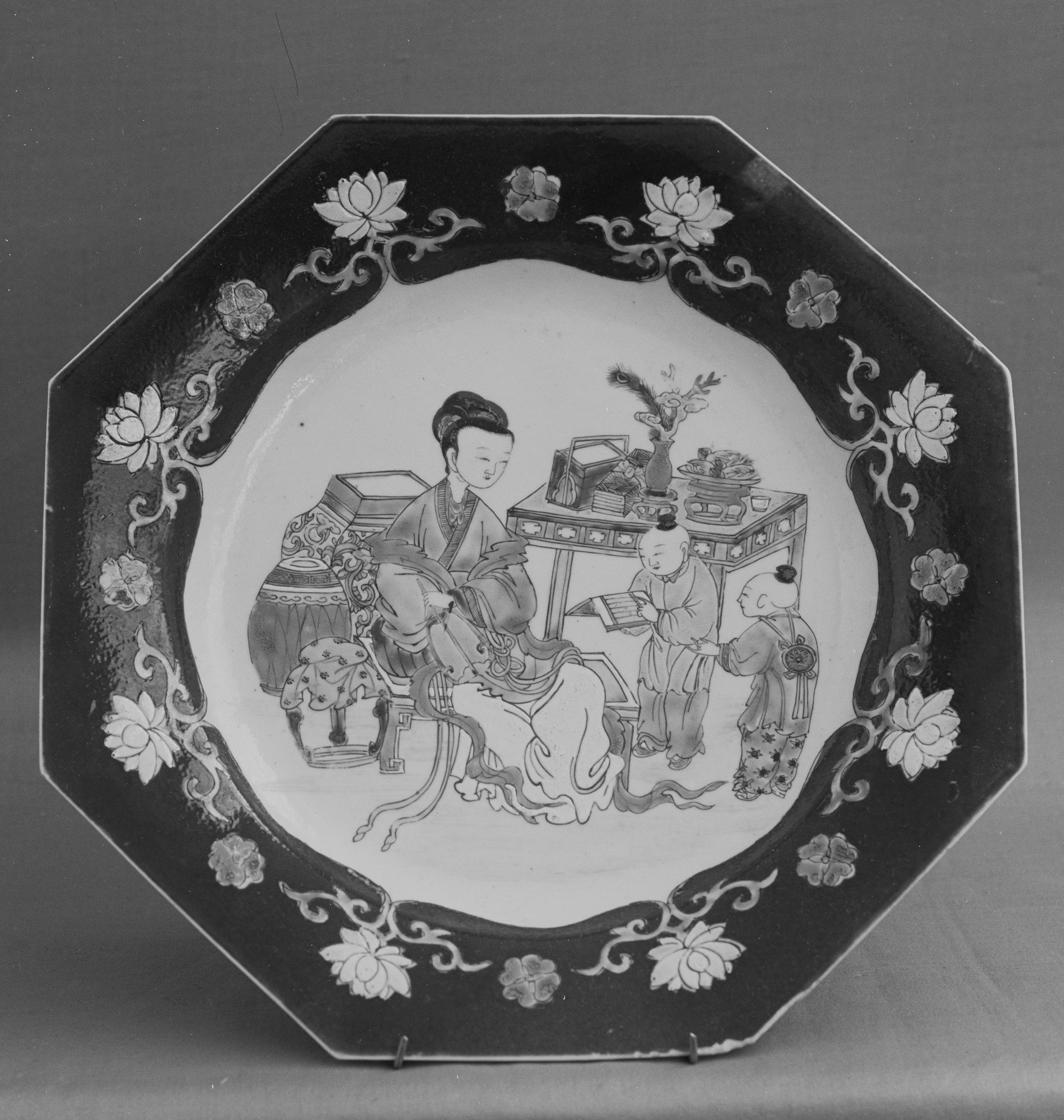 Figure Painted Octagonal Porcelain Plate