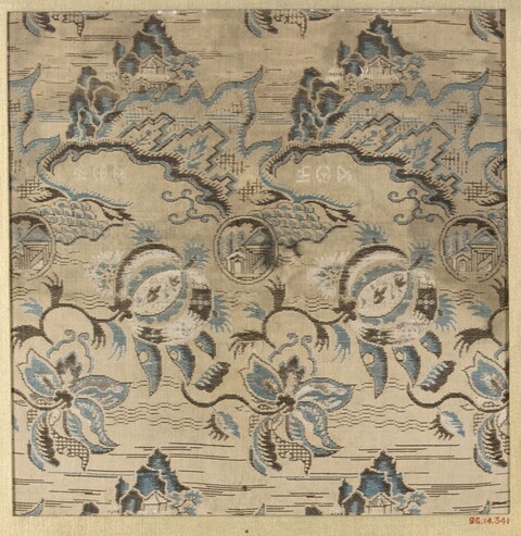 Blue Landscape Pattern Antique Woven Textile