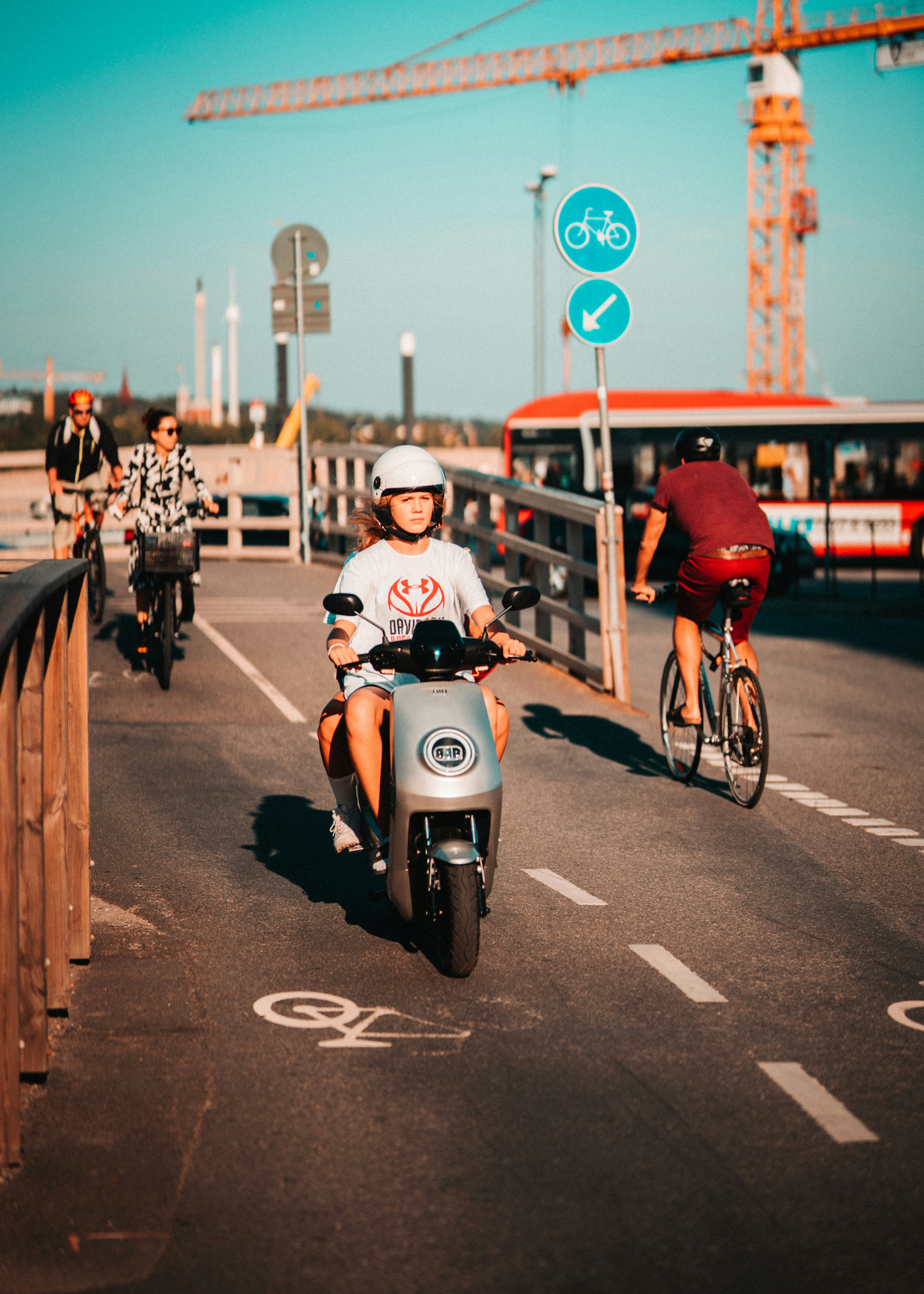 Commuters on Urban Bike Lane