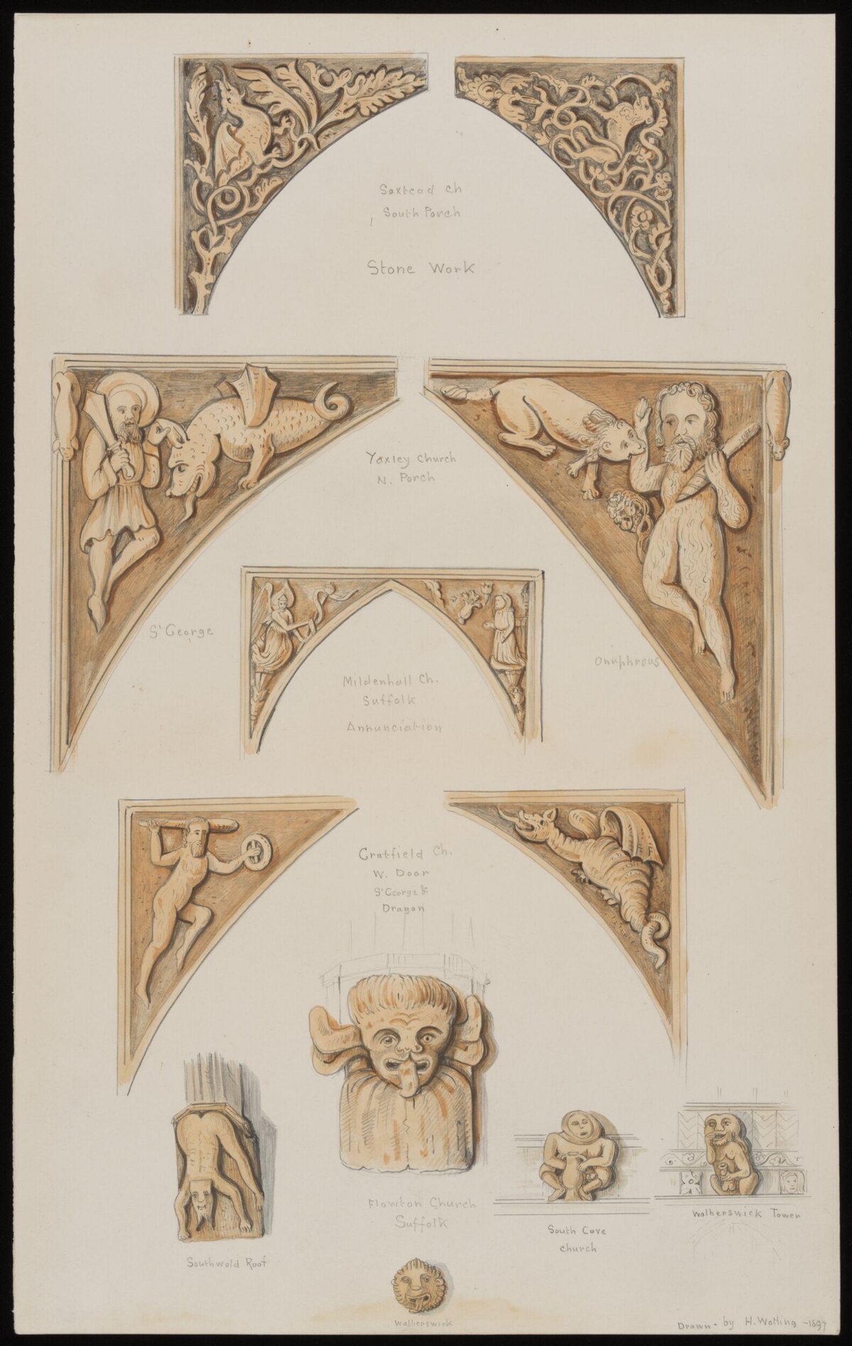 1897 Drawing of Church Stone Carvings