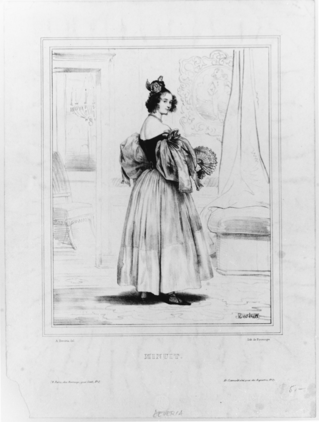 Lithograph Titled Minuit of Victorian Woman