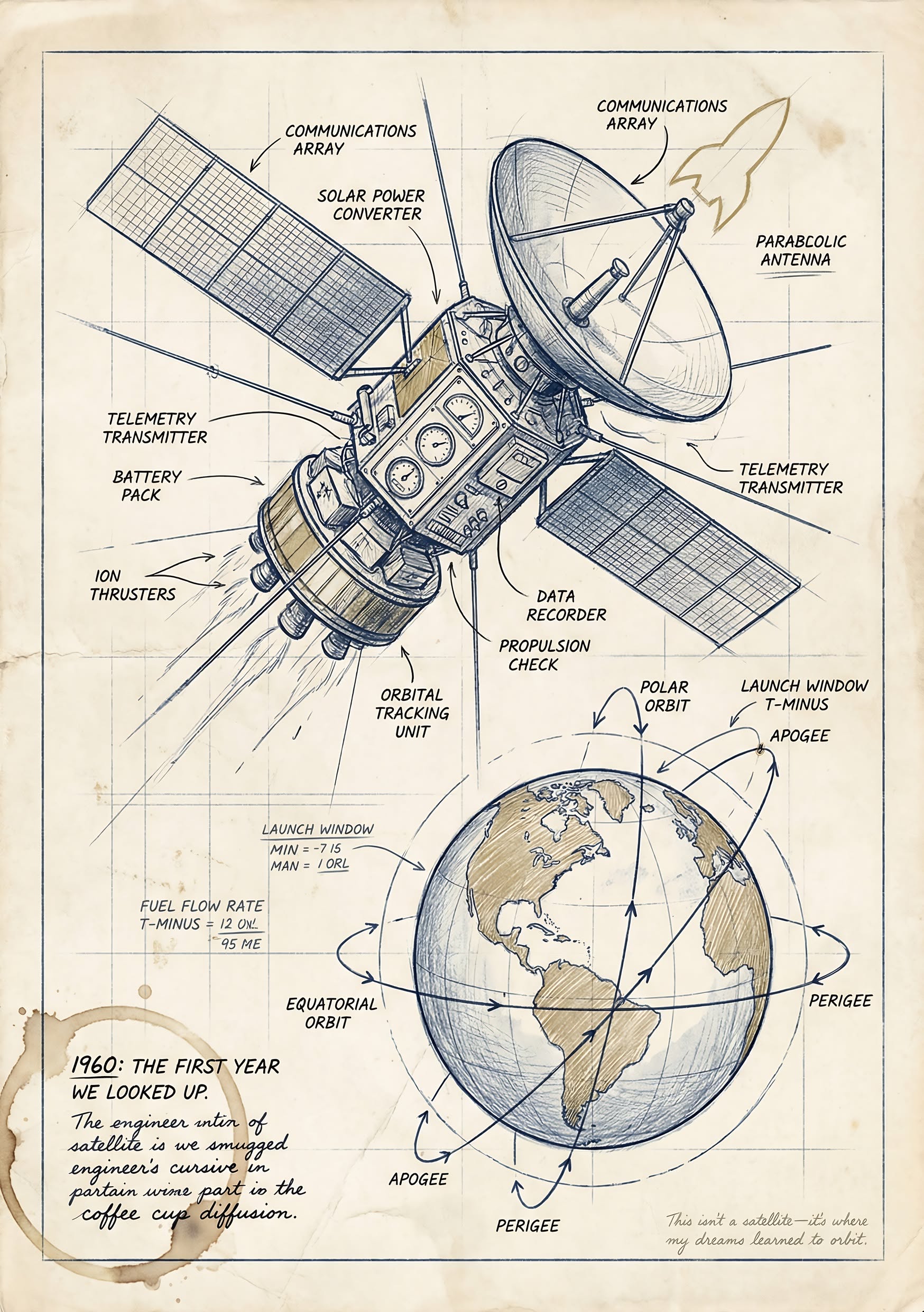 Vintage Satellite Technical Diagram