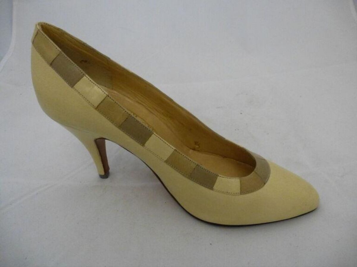Pale Yellow Checkered High Heel Pump