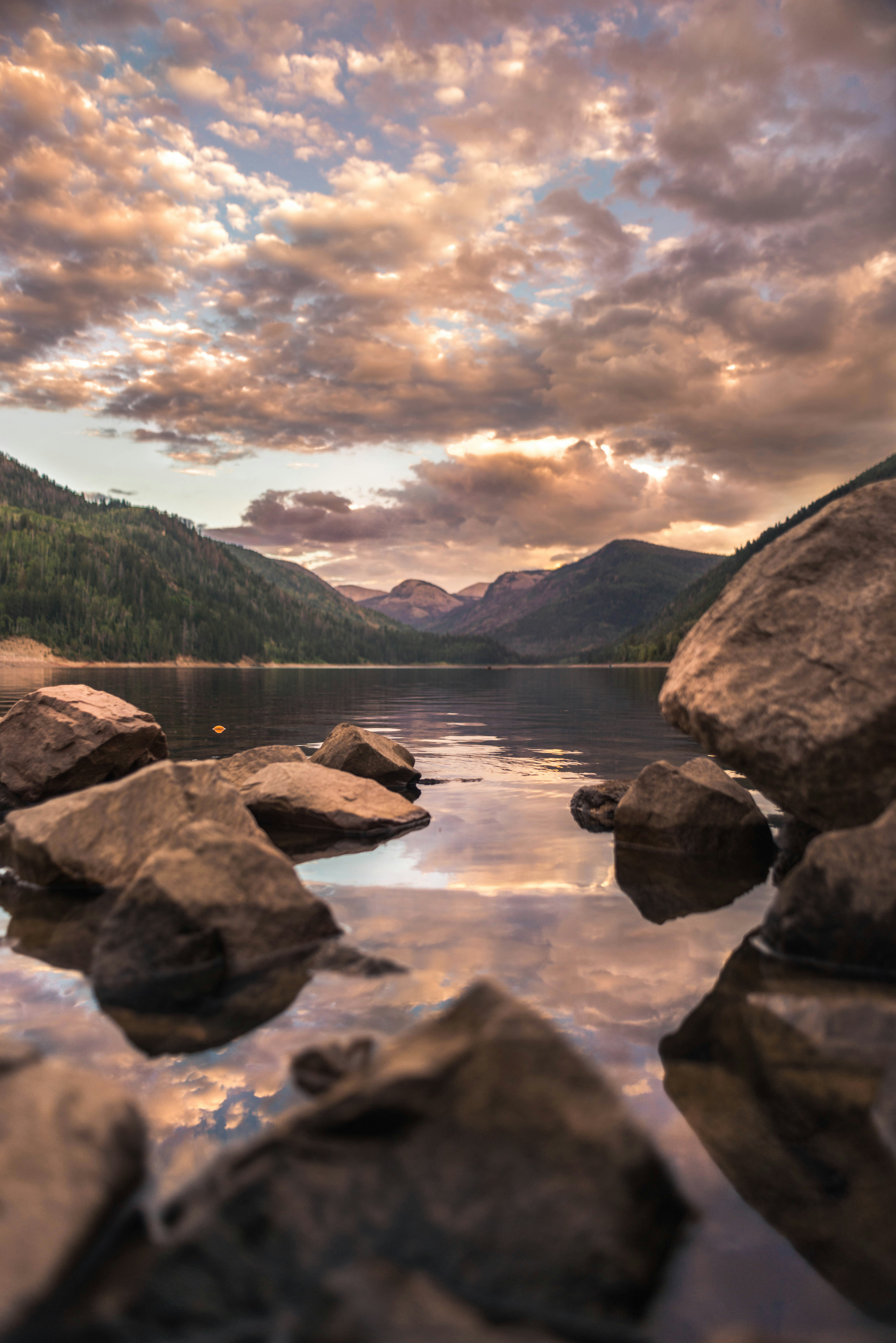 Mountain Lake Sunset View